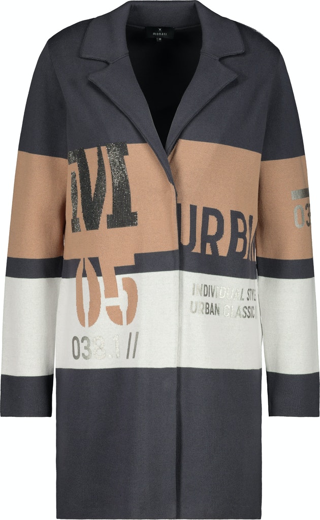 MONARI Jacquard Strickmantel mit Colorblock und Reverskragen