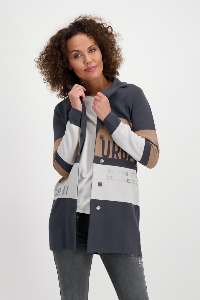 MONARI Jacquard Strickmantel mit Colorblock und Reverskragen