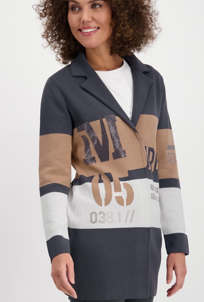 MONARI Jacquard Strickmantel mit Colorblock und Reverskragen