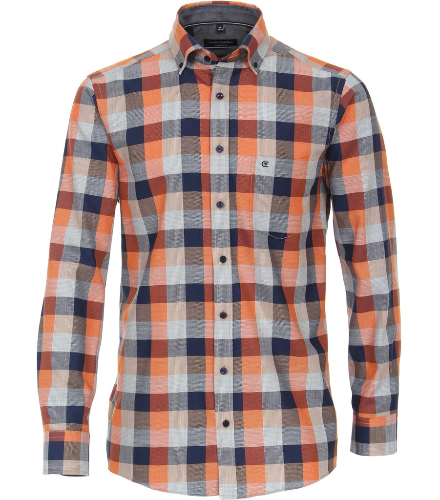 CASAMODA B.D. Comfort Fit 450 - Camicia Uomo A Quadri In Puro Cotone, Arancione - 2