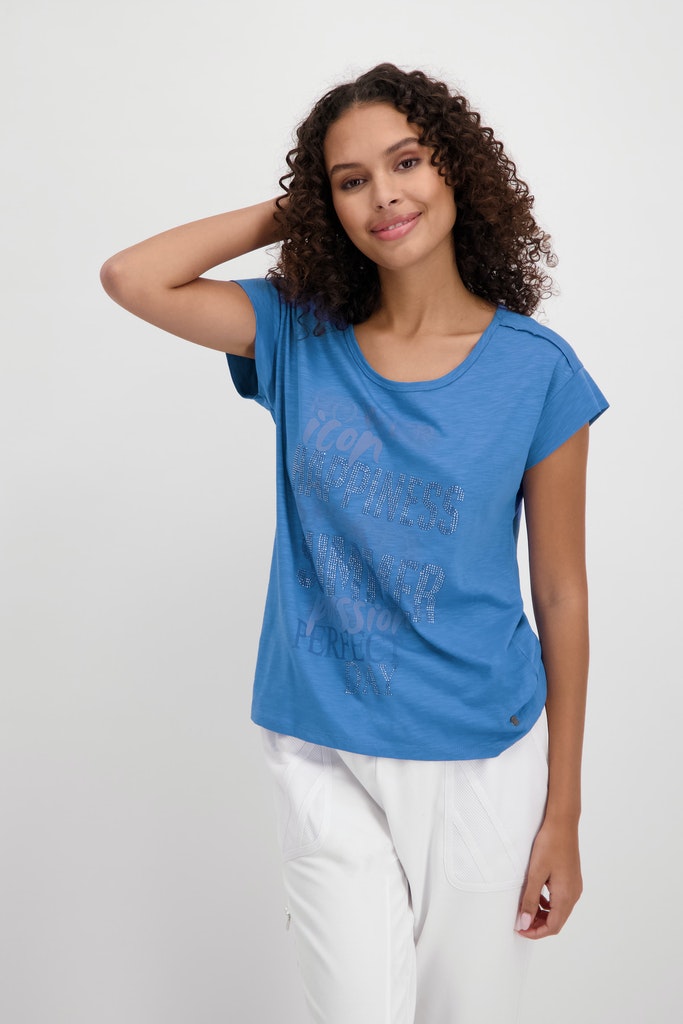 MONARI Flammgarn-Rundhals-T-Shirt mit Halbarm und Strass - Mode Wendeln Shop