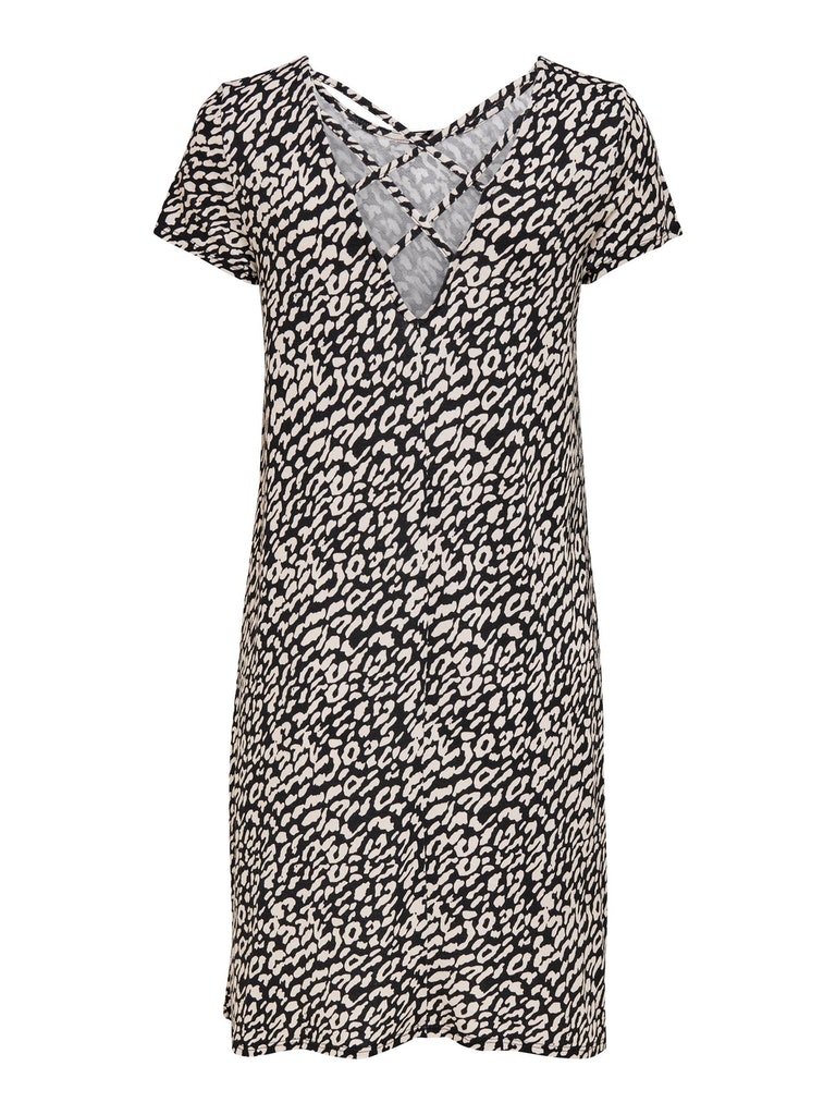 ONLY Viscose-Kleid in uni schwarz und mit Druck ONLBERA BACK LACE UP S/S DRESS JRS NOOS