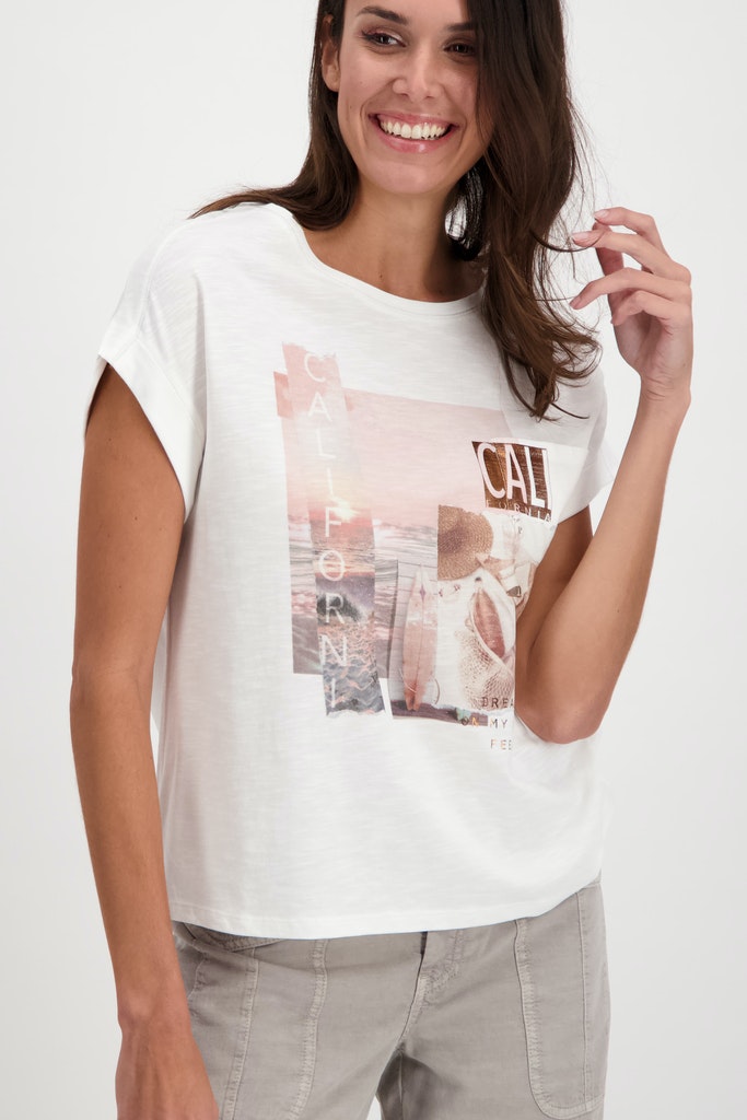 MONARI Flammgarn-T-Shirt mit Rundhals und Print in Off-White - Mode Wendeln  Shop