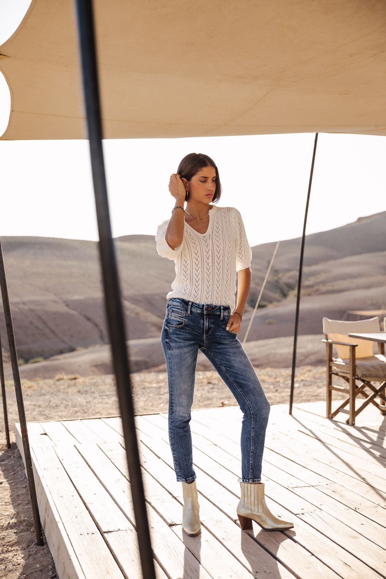 FREEMAN T. POTER Damen Jeans verkürzt Alexa Cropped S-SDM in schmaler Passform in Blau und Hellblau