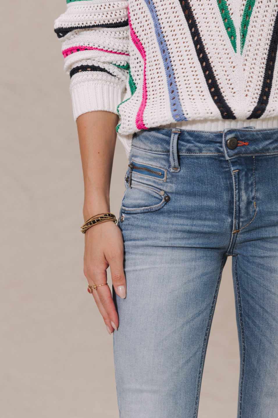 FREEMAN T. POTER Damen Jeans verkürzt Alexa Cropped S-SDM in schmaler Passform in Blau und Hellblau