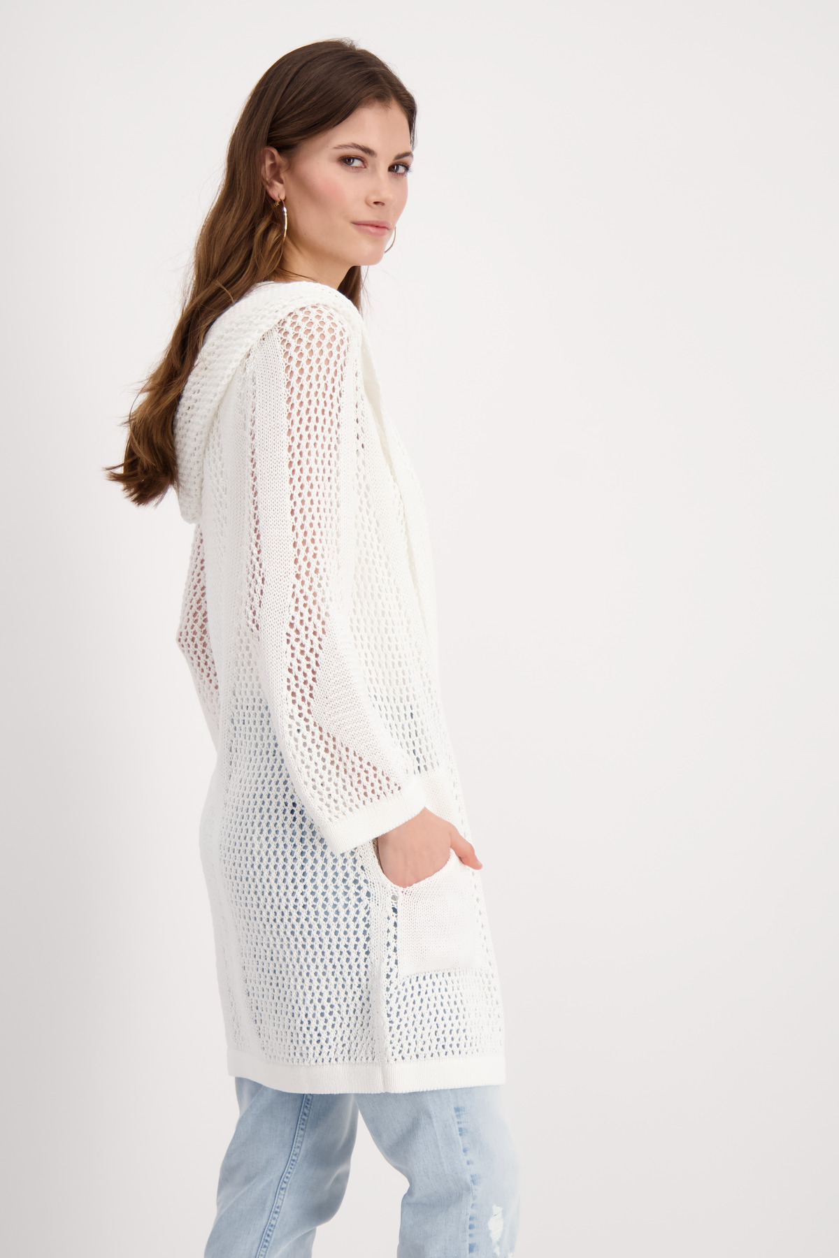 Monari Damen Strickmantel mit Ajourmuster