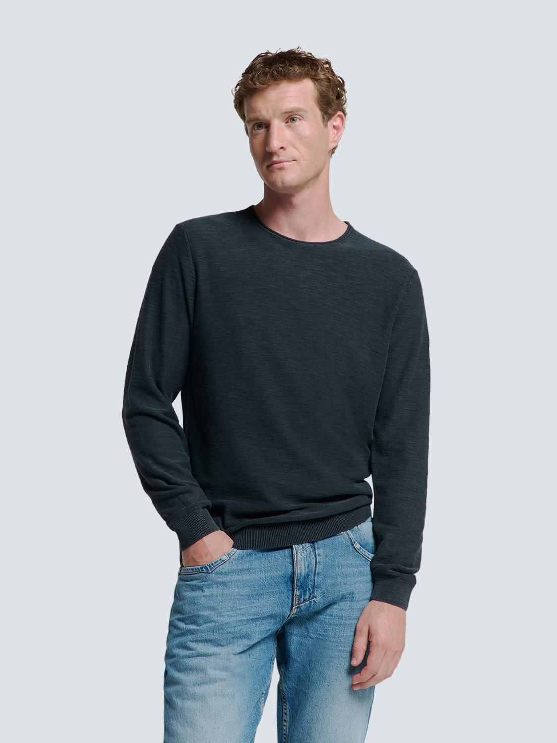 NO EXCESS Herren-Pullover Rundhals Garment Dyed + Stone Washed