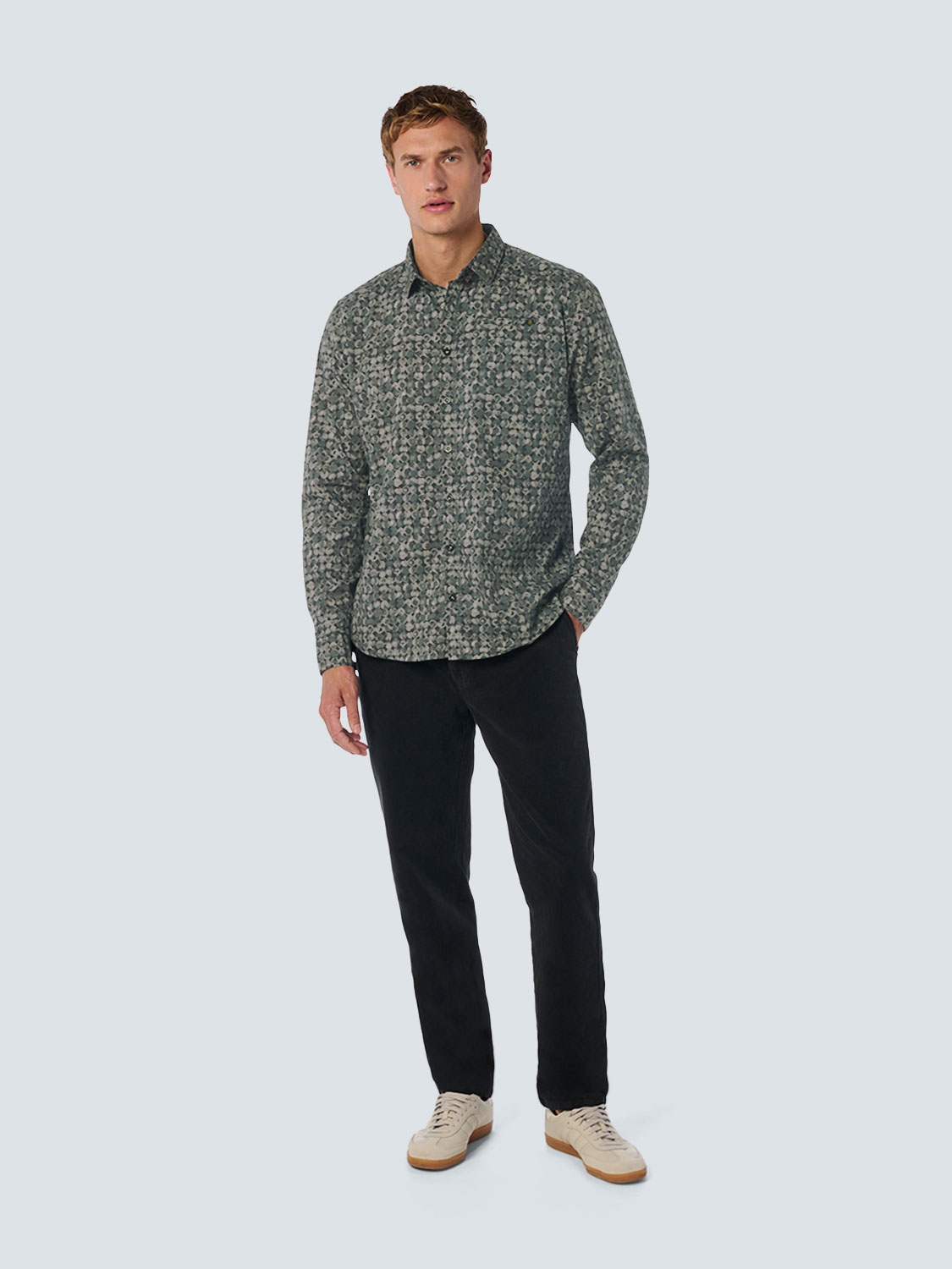 NO EXCESS Herren-Stretchhemd mit Allover-Print grün