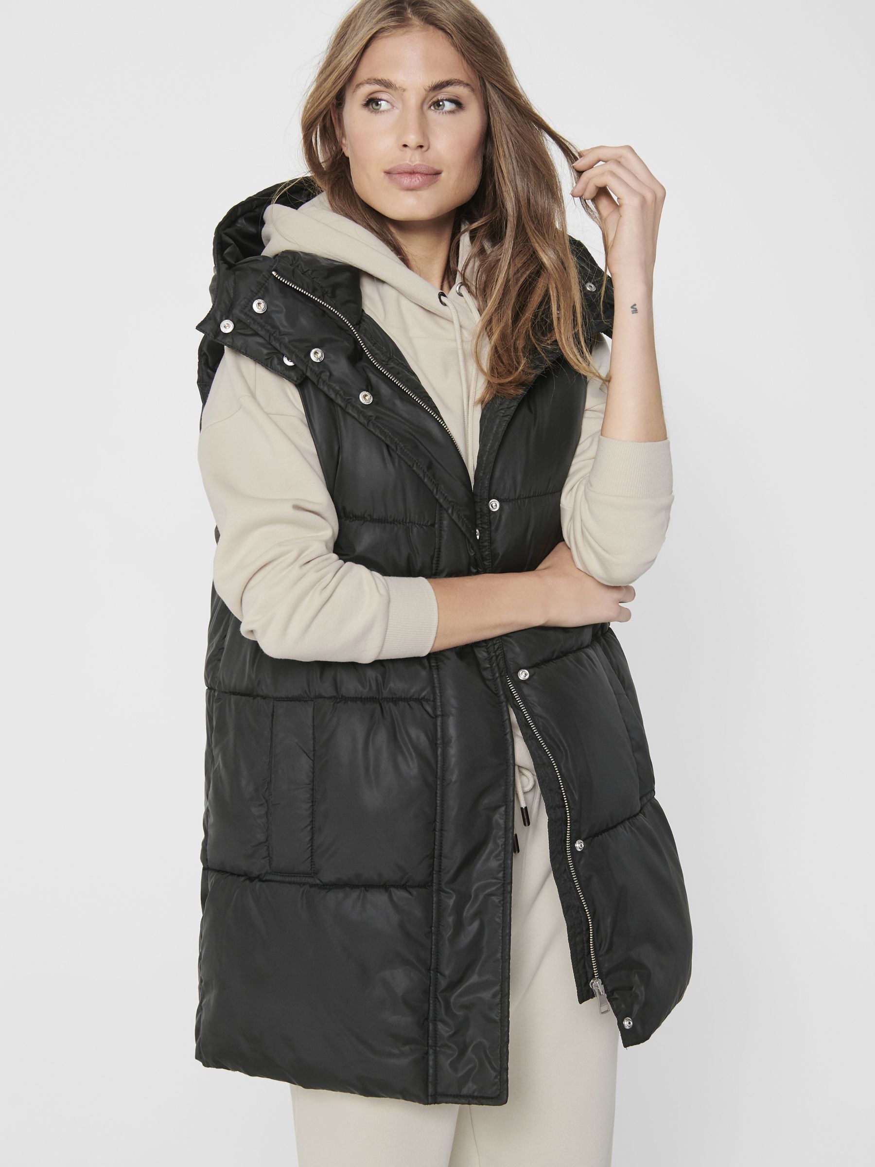 ONLY Lange Steppweste mit Kapuze