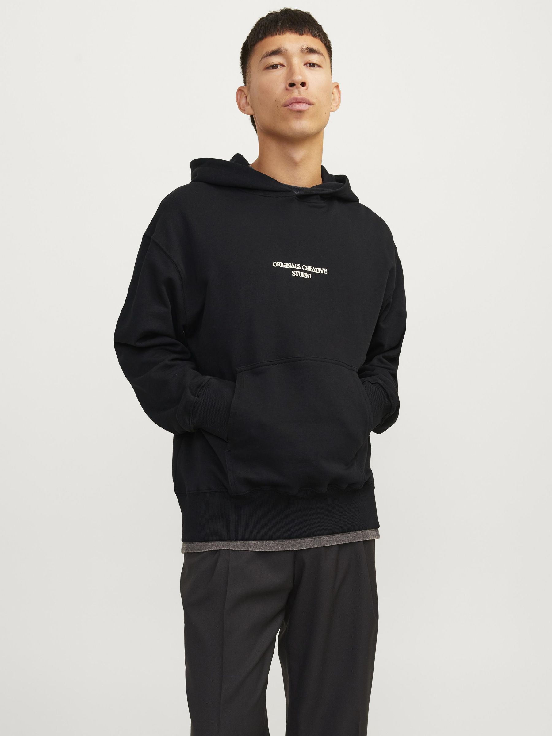 JACK&JONES Herren Hoodie mit Backprint NOTO - black or buttercream