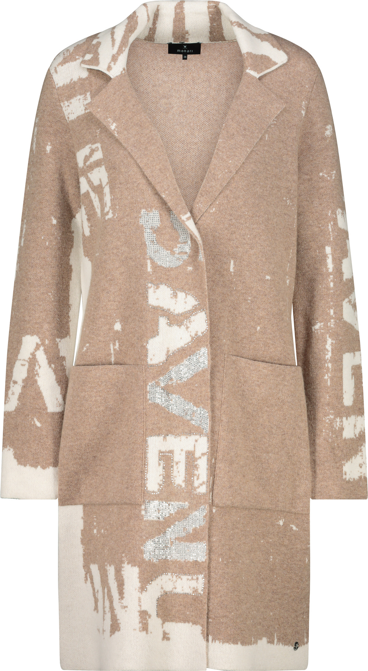 MONARI Damen Strickmantel mit Strassschrift