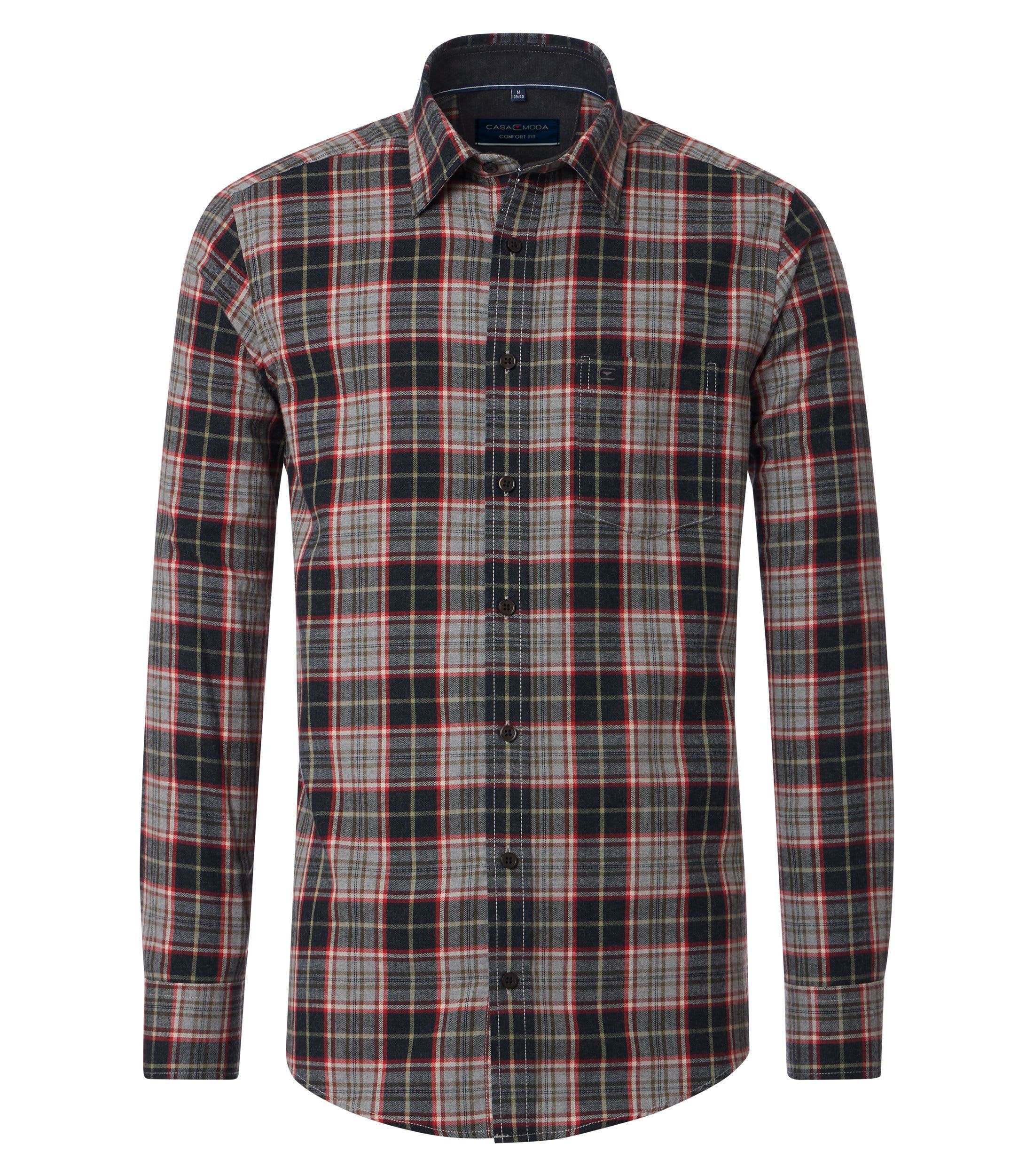 CASAMODA Herren Freizeithemd grau-rot kariert Comfort Fit