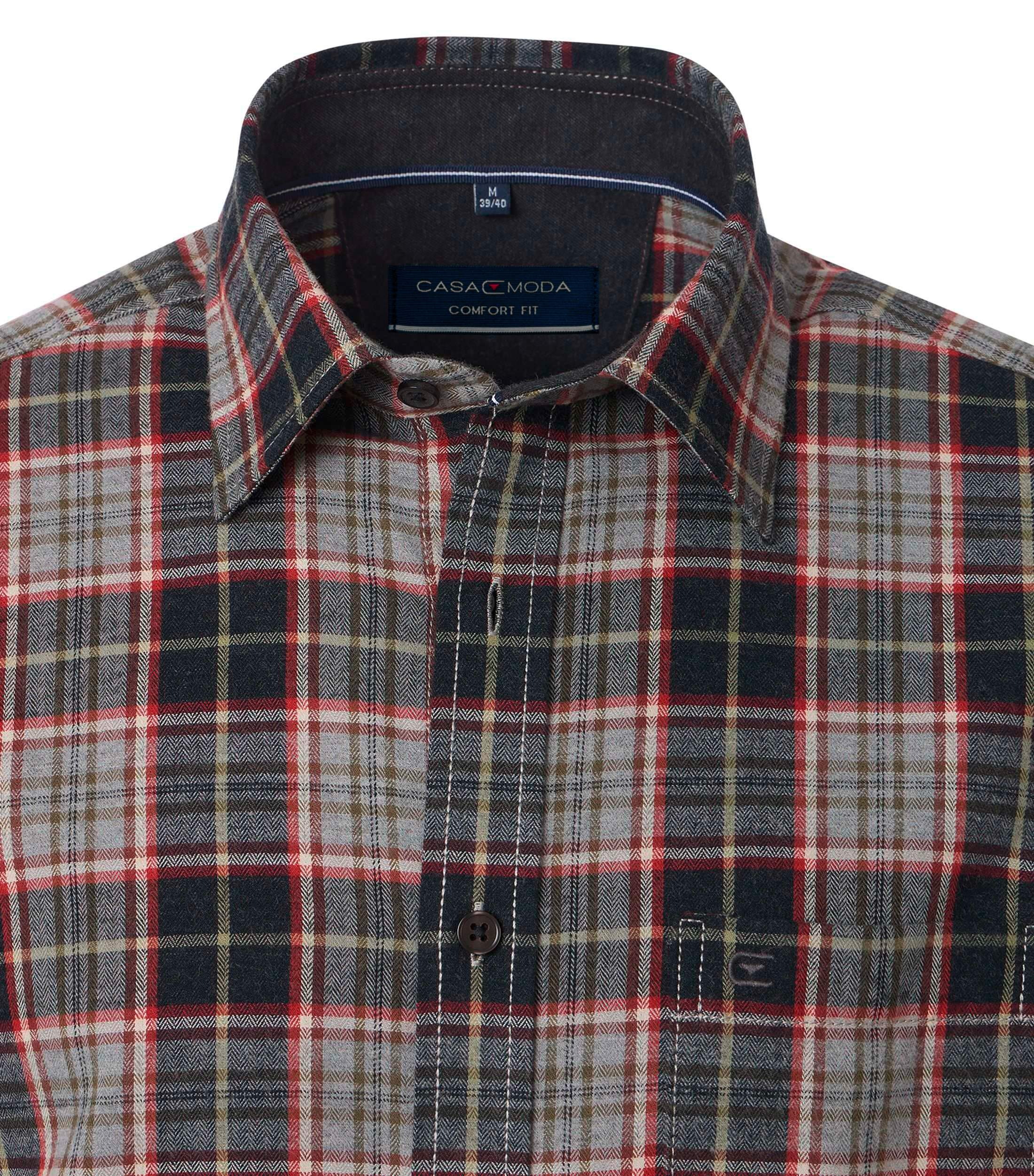 CASAMODA Herren Freizeithemd grau-rot kariert Comfort Fit