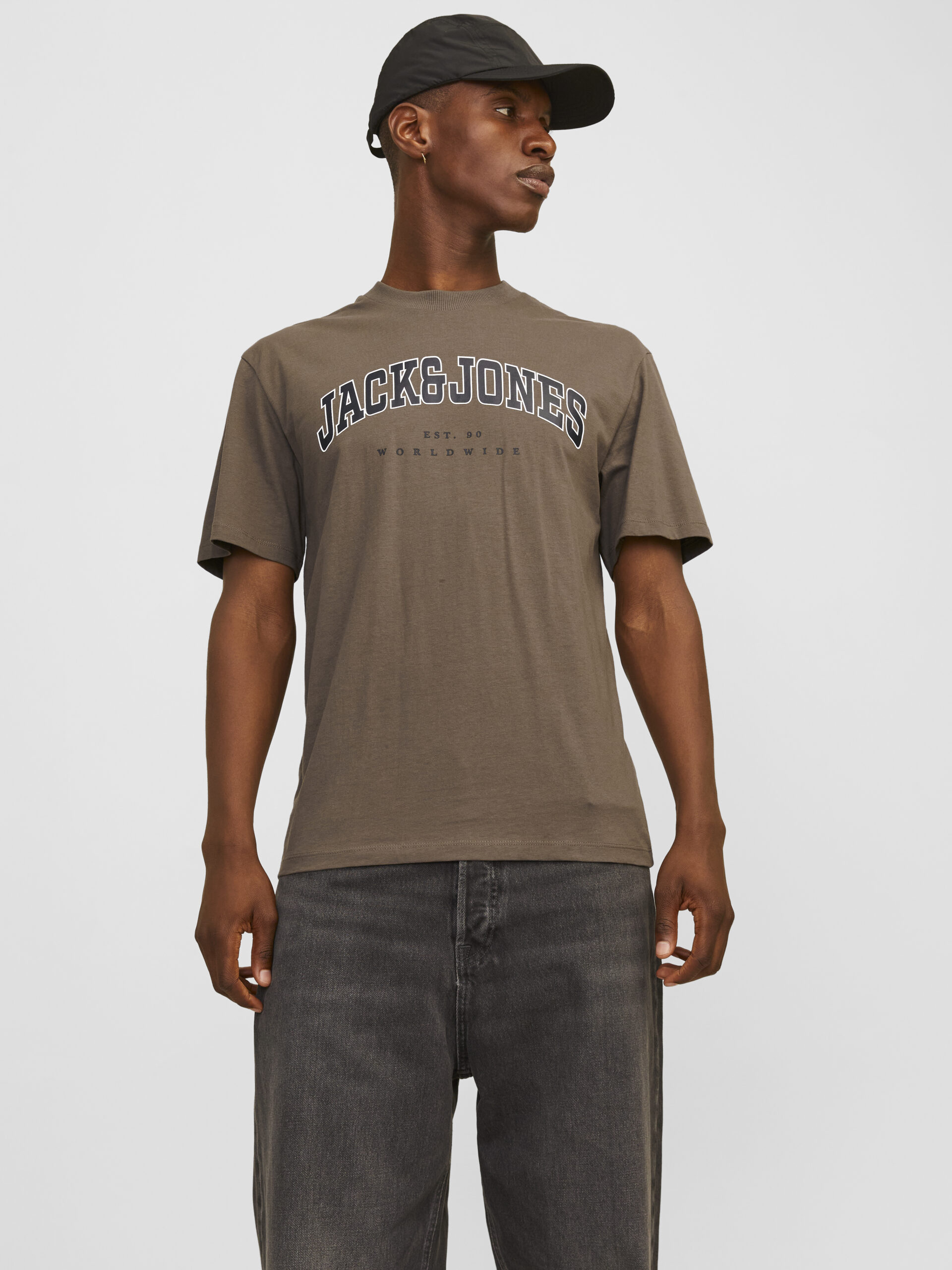 JACK&JONES Herren T-Shirt mit Rundhalsausschnitt in Braun und Violett - vineyard wine, canteen