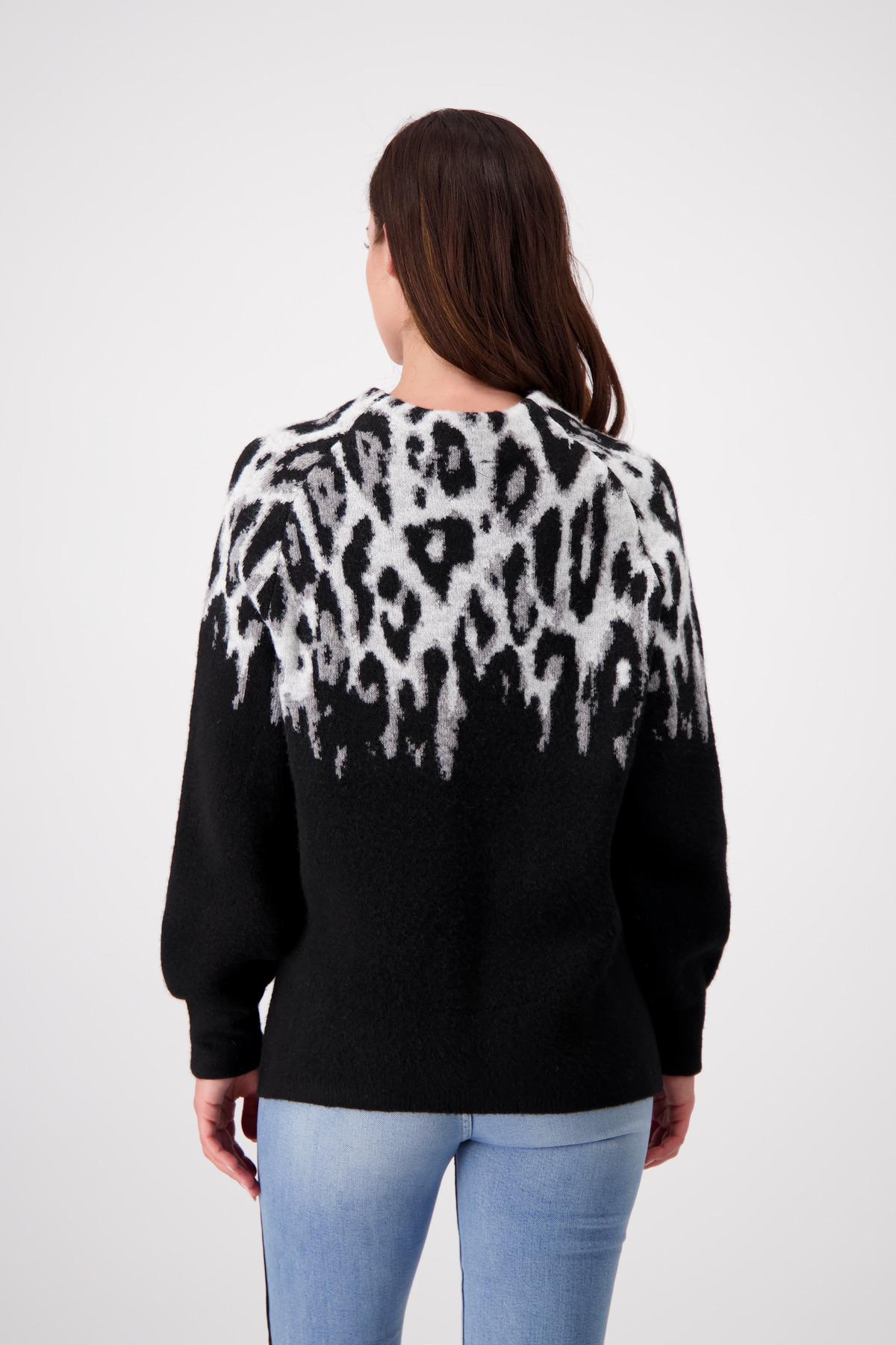 MONARI Damen Jacquard-Pullover langarm mit Leopardenmuster in Schwarz gemustert