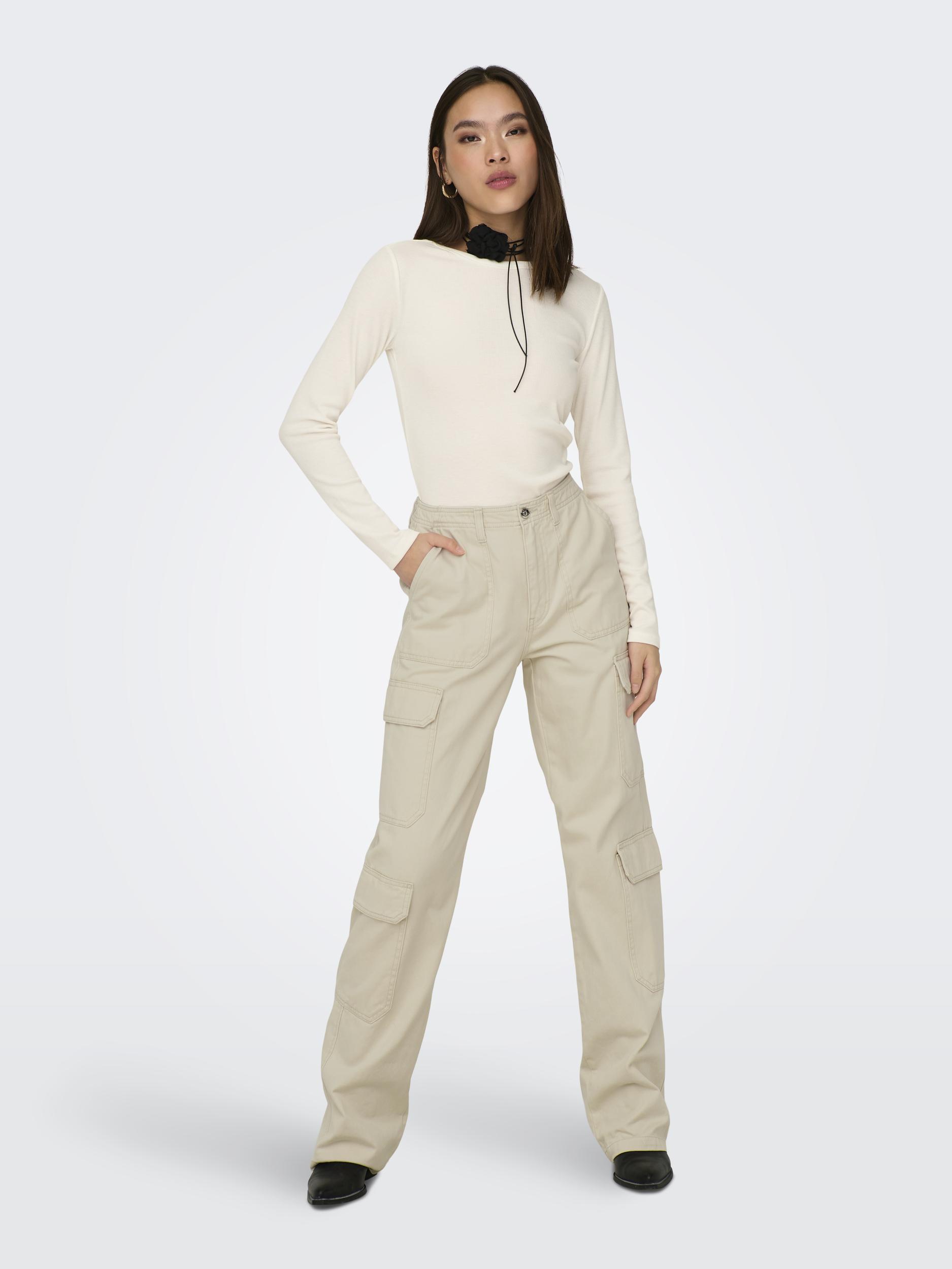 ONLY Damen lockere Cargo-Hose mit hoher Taille in Beige - Pumice Stone