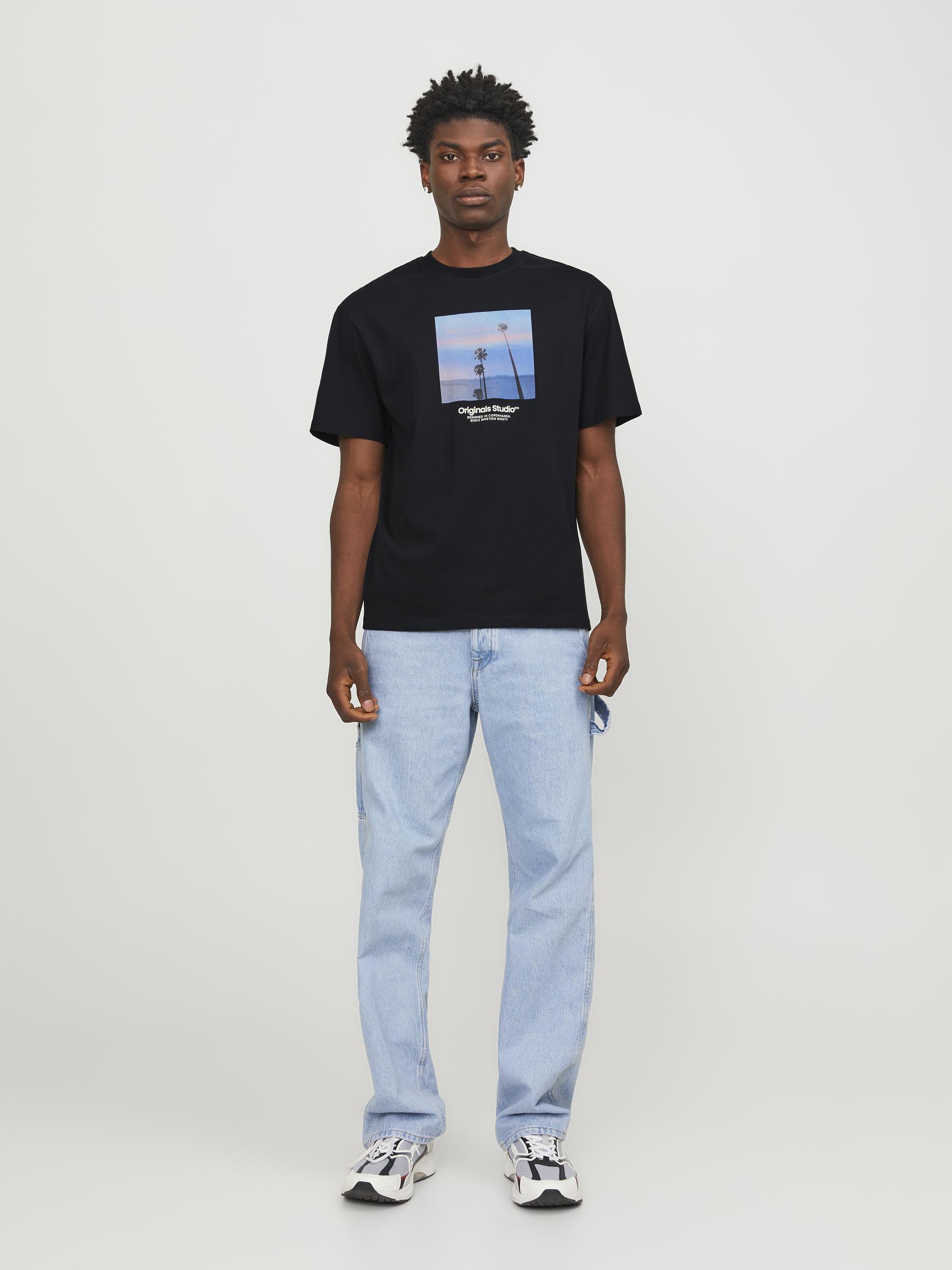 JACK&JONES Herren T-Shirt Vesterbro in Weiß, Schwarz und Beige