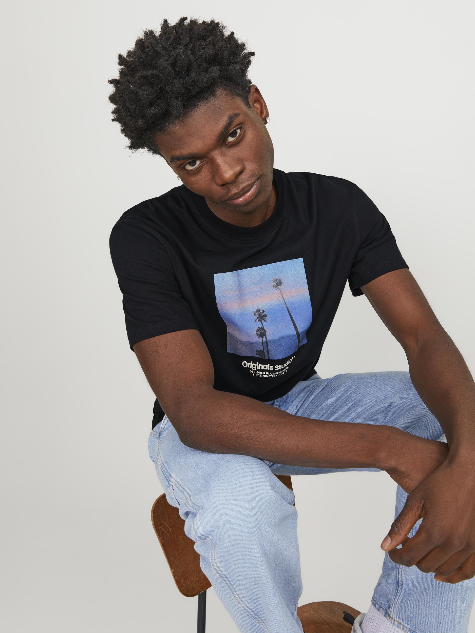 JACK&JONES Herren T-Shirt Vesterbro in Weiß, Schwarz und Beige