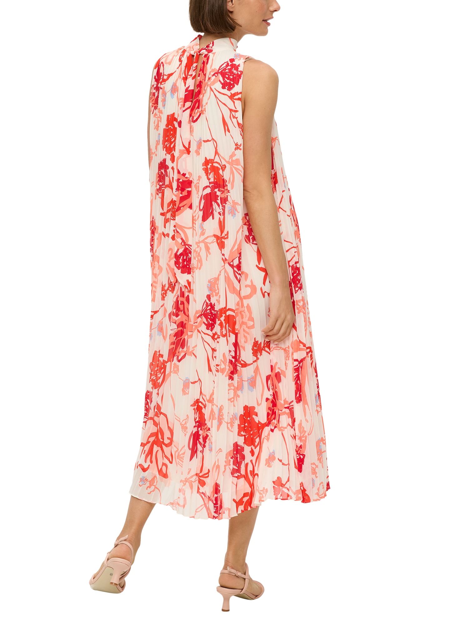 S. OLIVER BLACK LABEL Damen Kleid lang Weiß gemustert - creme