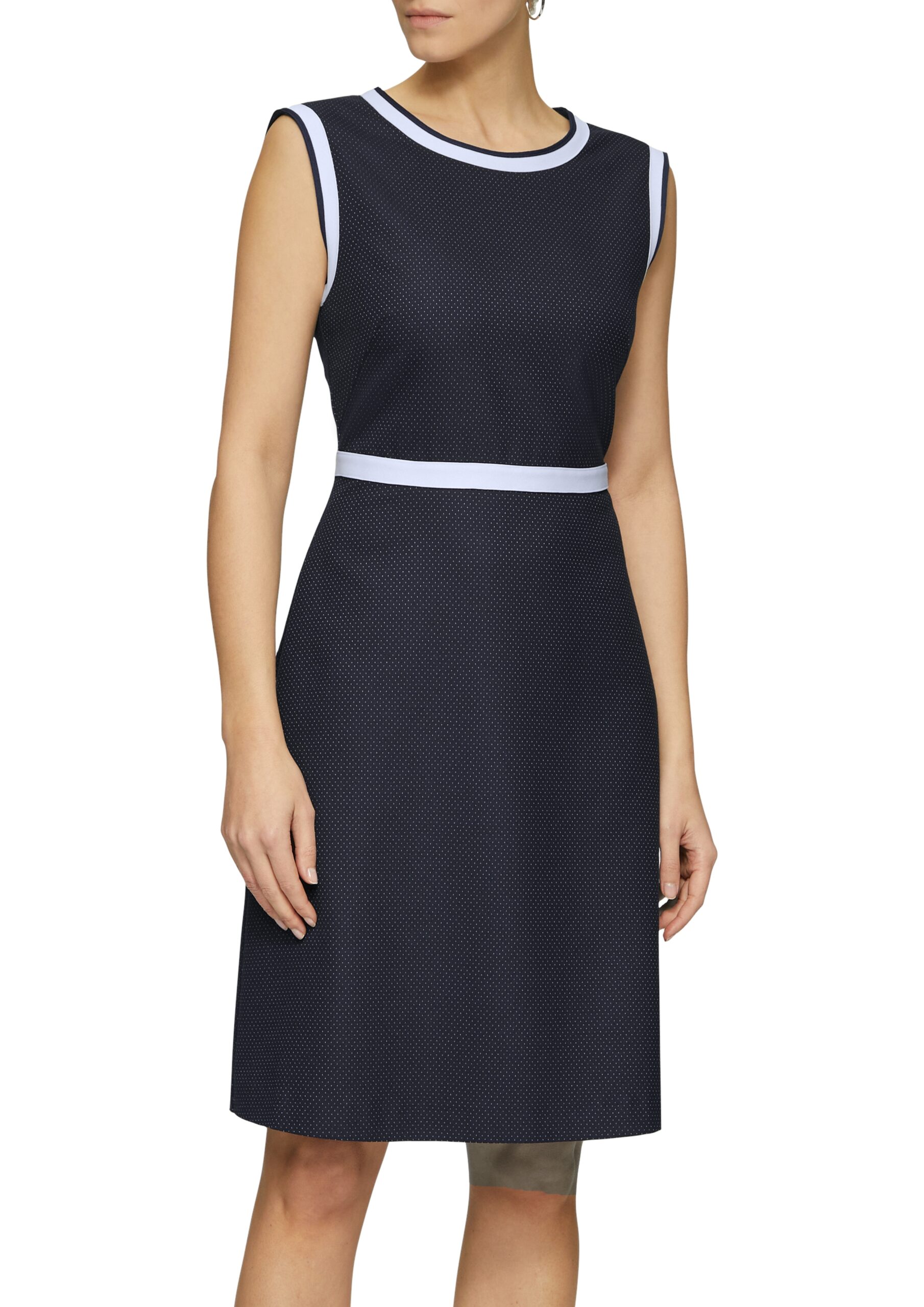 S.OLIVER BLACK LABEL Fein gepunktetes Etuikleid navyblau mit Kontrast-Detail