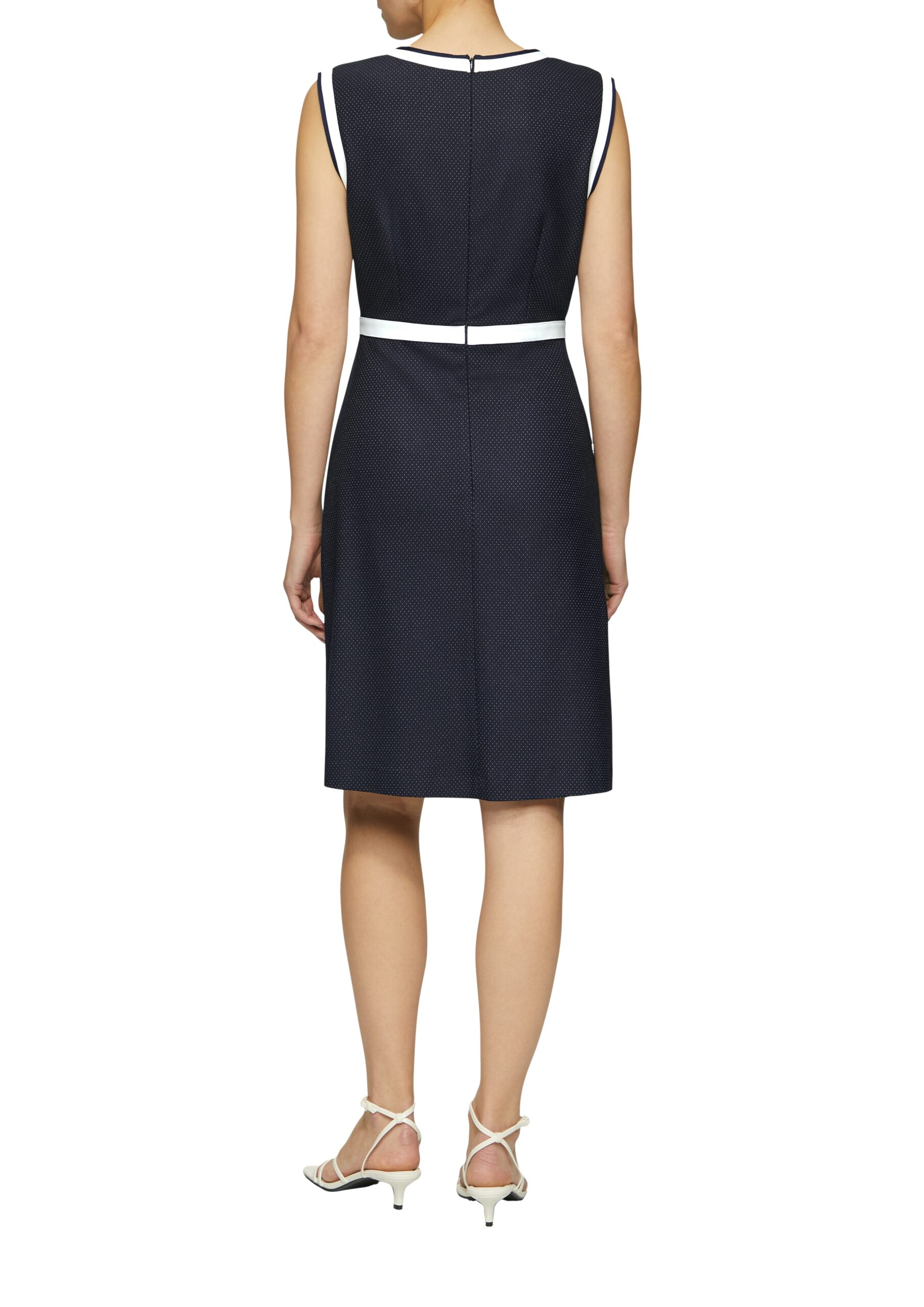 S.OLIVER BLACK LABEL Fein gepunktetes Etuikleid navyblau mit Kontrast-Detail