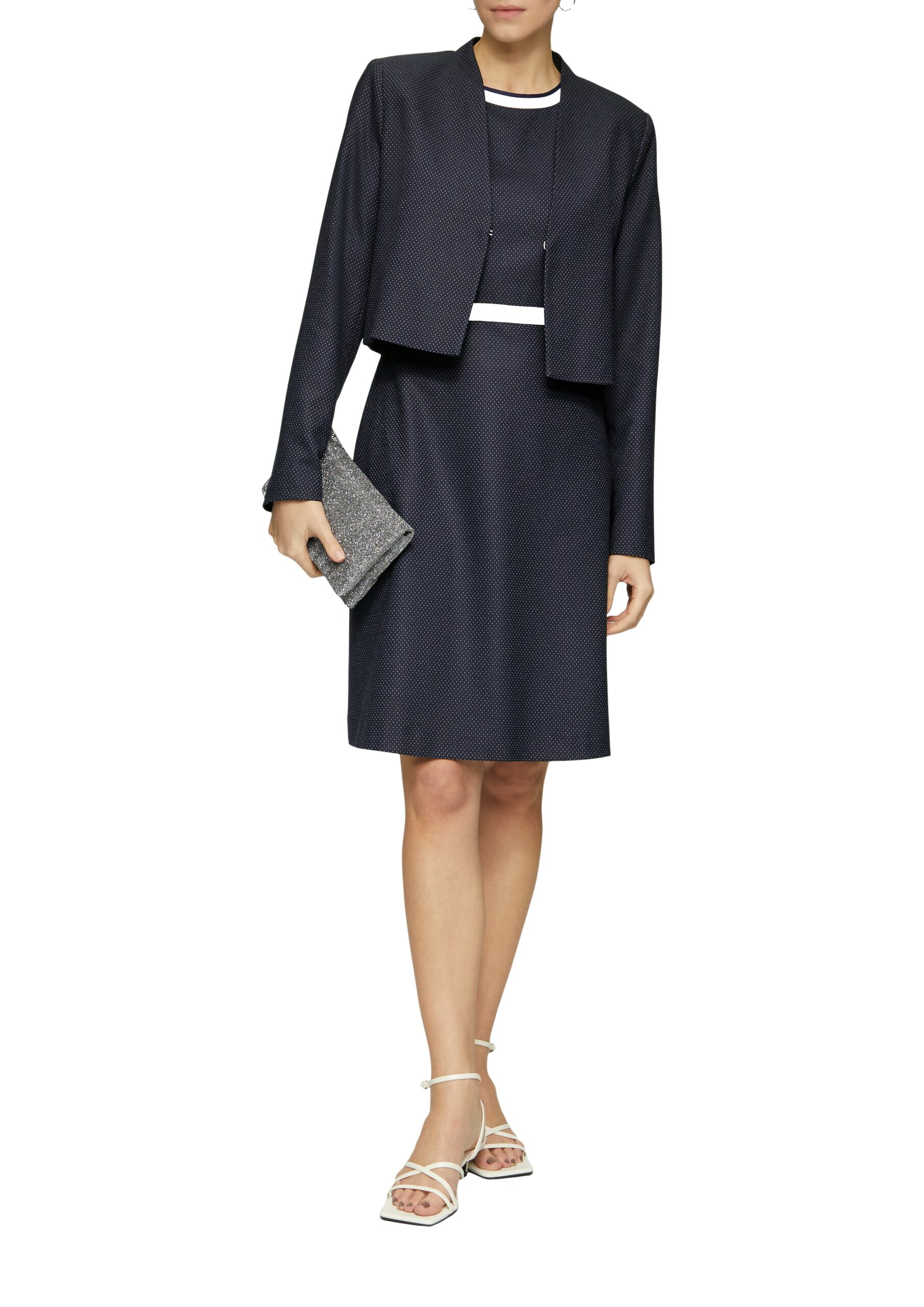 S.OLIVER BLACK LABEL Fein gepunktetes Etuikleid navyblau mit Kontrast-Detail