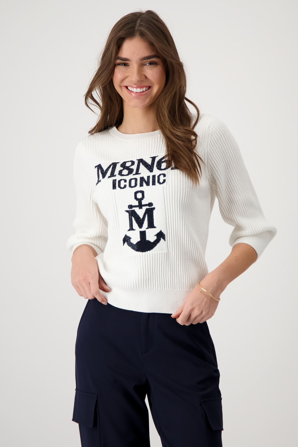 MONARI Damen Pullover mit glitzernden Strasssteinen