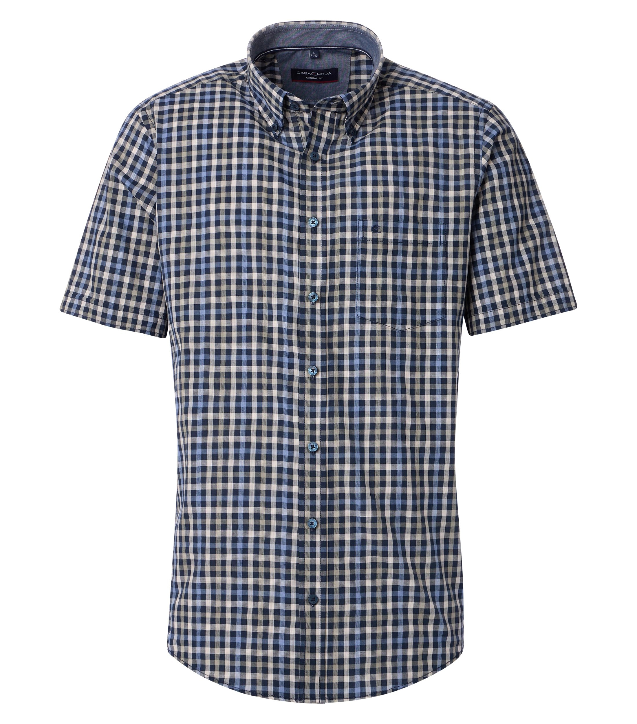 CASAMODA Herren Freizeithemd Kurzarm Casual Fit mit Button-Down-Kragen in Grün kariert