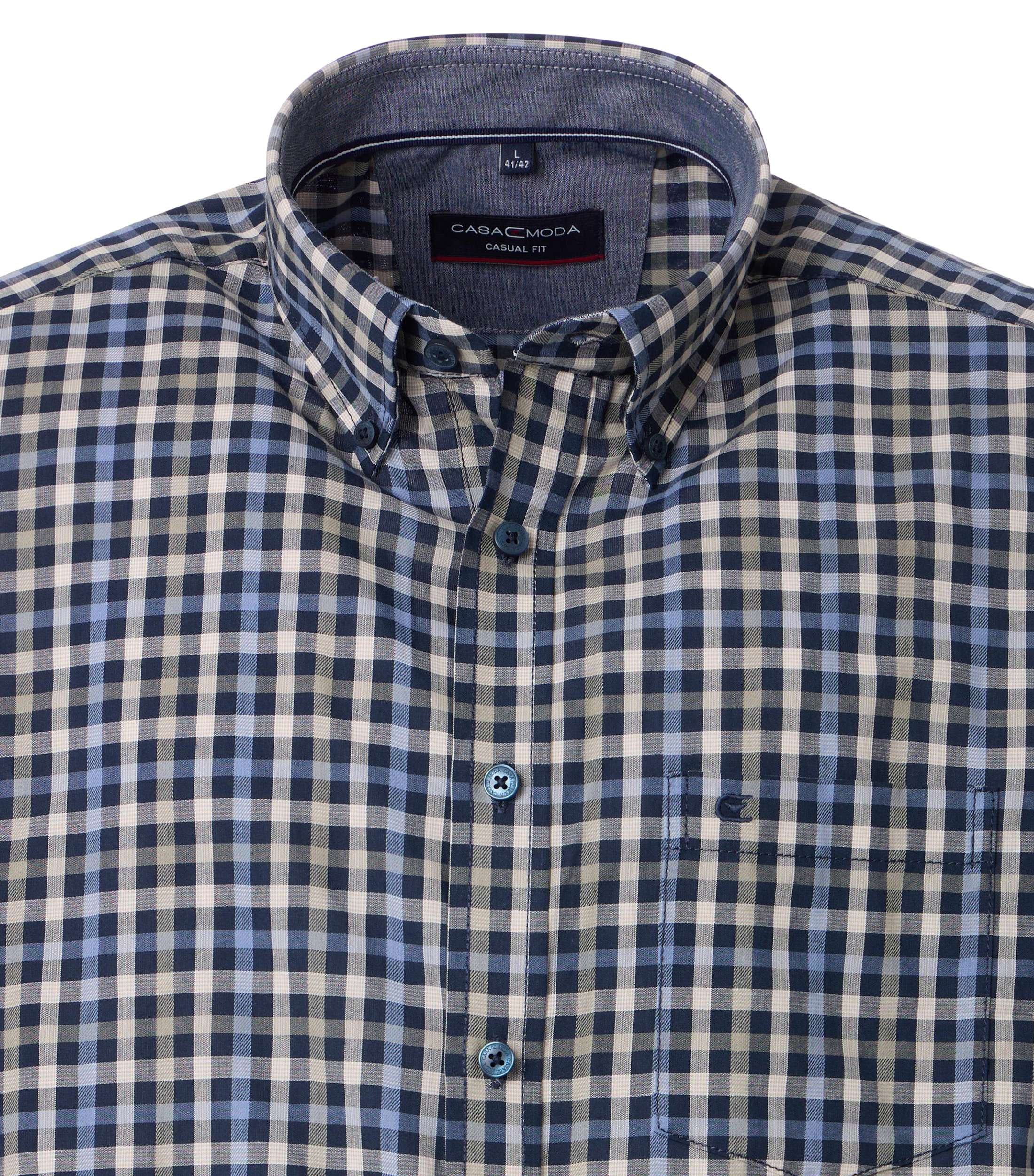 CASAMODA Herren Freizeithemd Kurzarm Casual Fit mit Button-Down-Kragen in Grün kariert