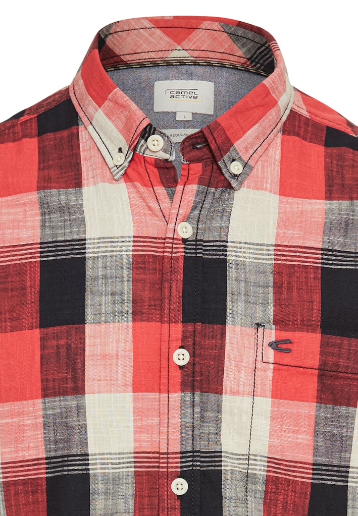 CAMEL ACTIVE Herren Kurzarmhemd mit Button-Down-Kragen und Karomuster
