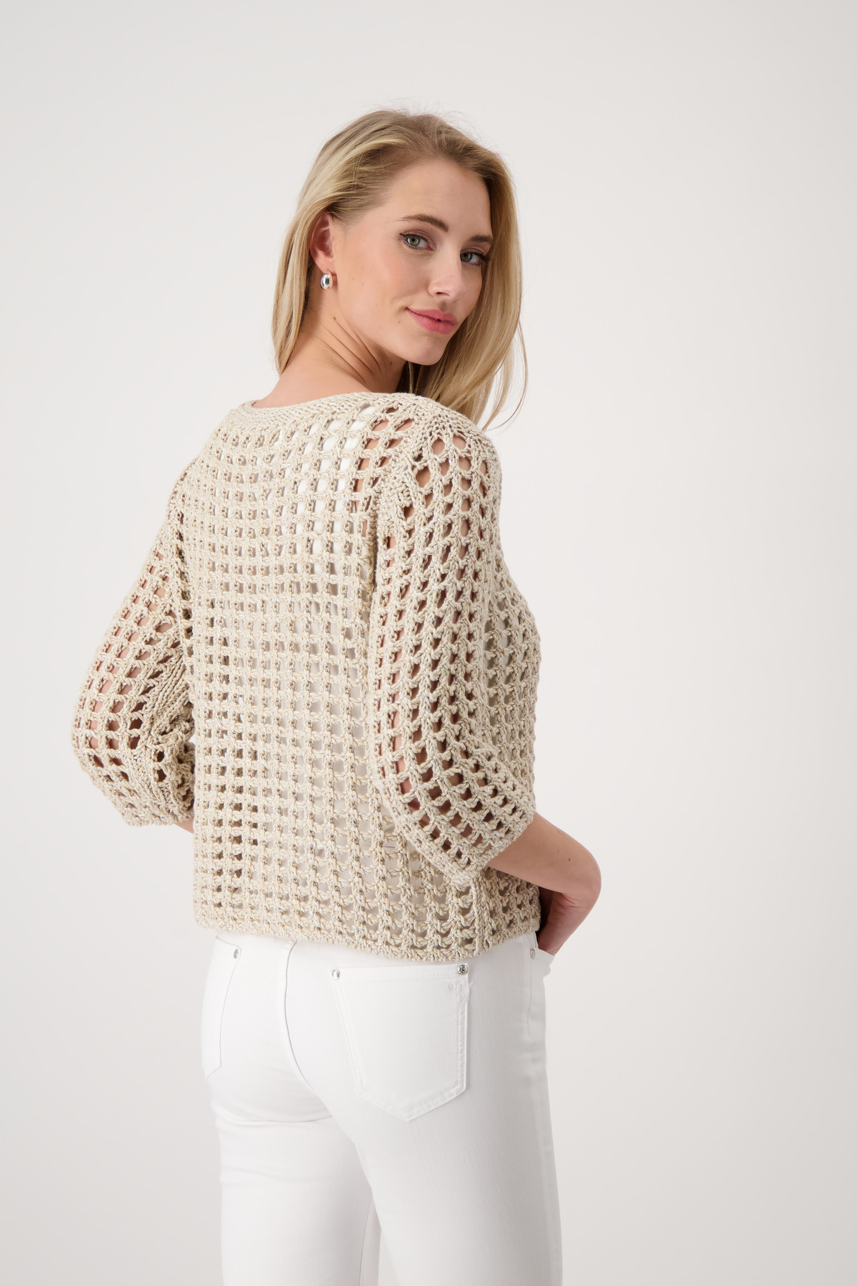 MONARI Damen Netzpullover mit Lurex in beige