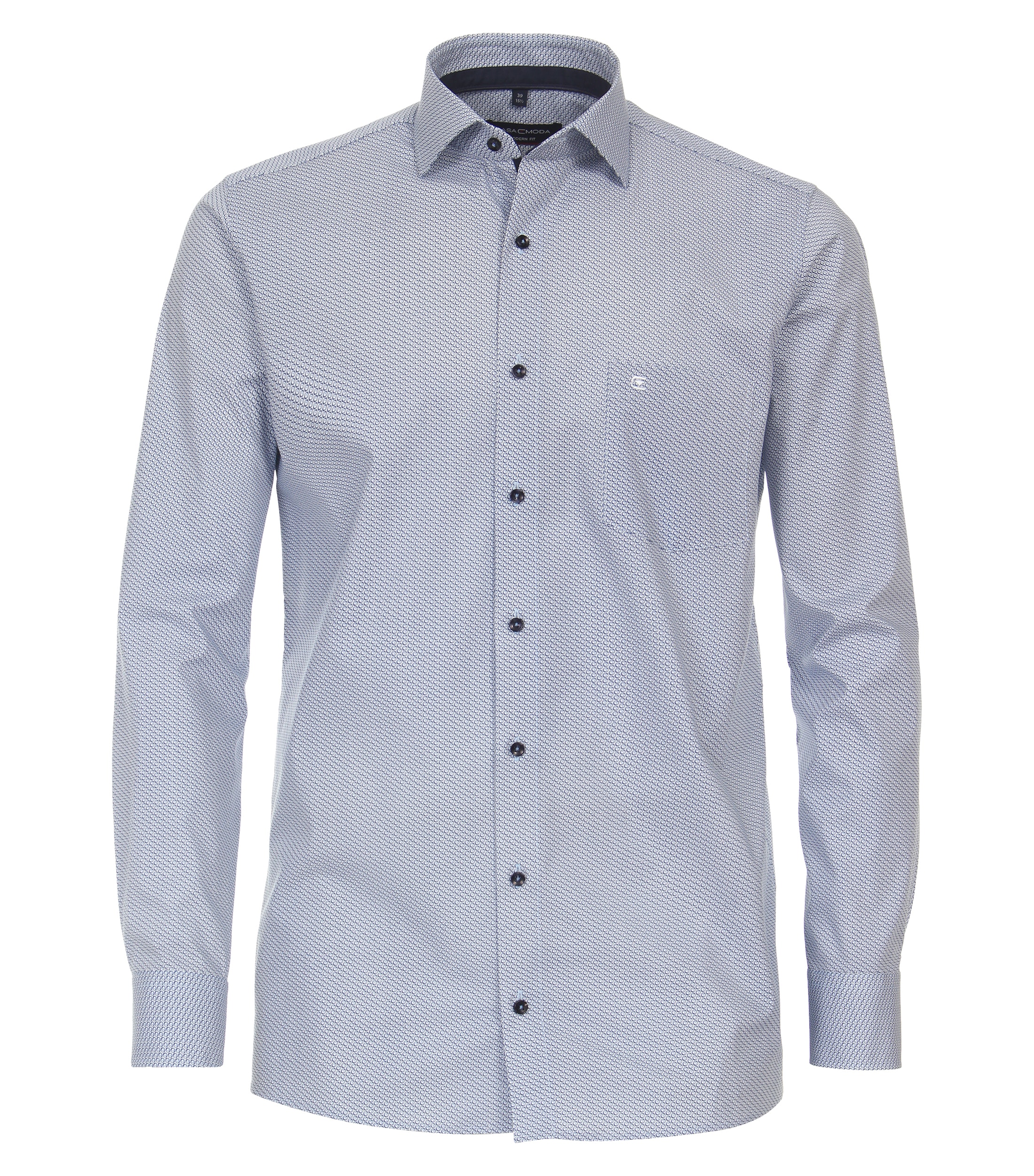 CASAMODA Herren Businesshemd Modern Fit mit Kent-Kragen und feinem Alloverprint Muster in Schwarz und Blau