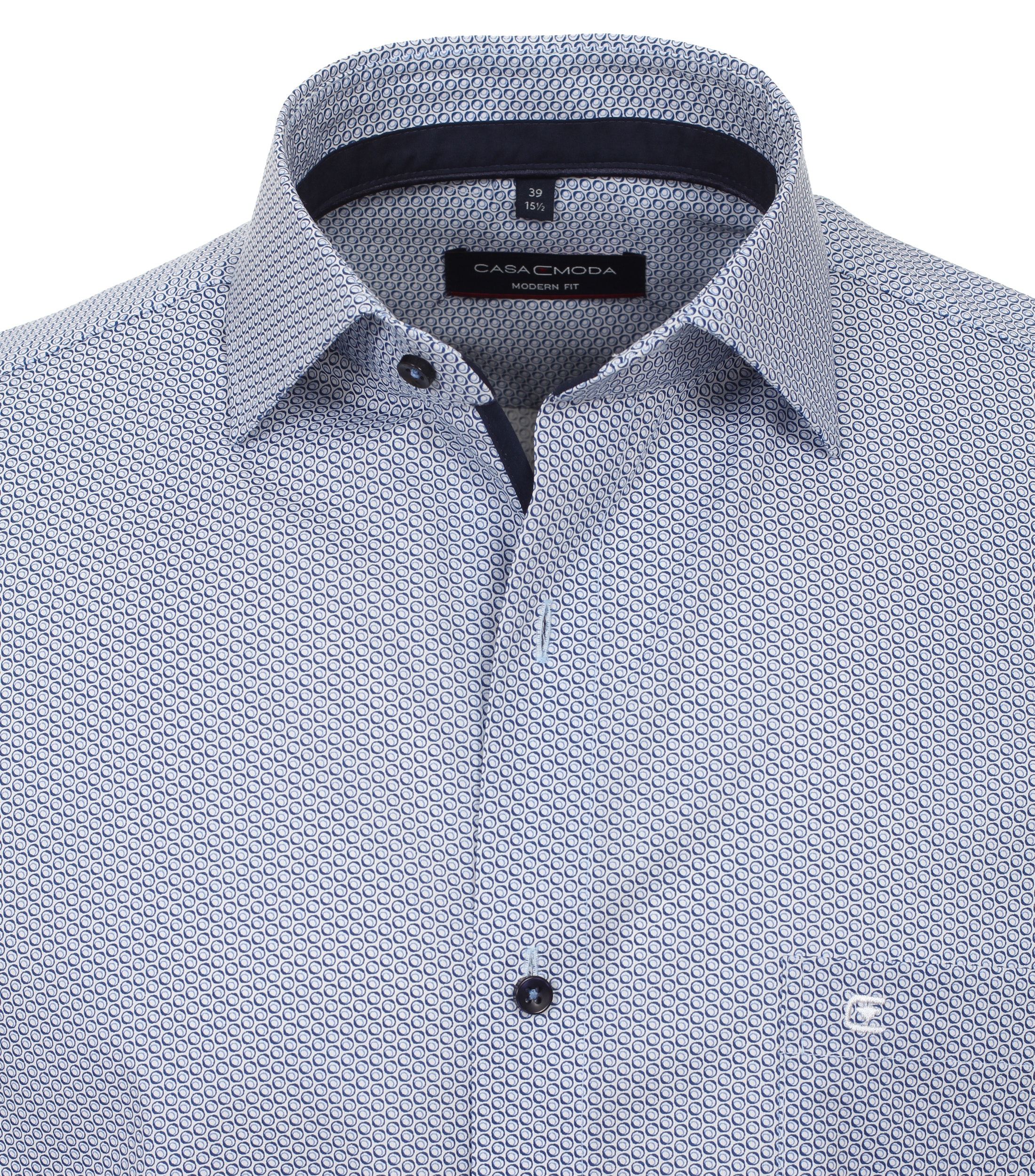 CASAMODA Herren Businesshemd Modern Fit mit Kent-Kragen und feinem Alloverprint Muster in Schwarz und Blau