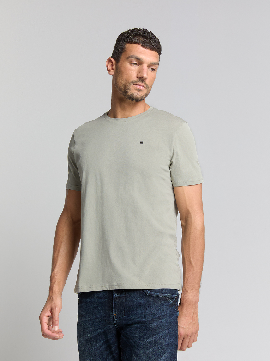 NO EXCESS Herren T-Shirt mit Logo auf der Brust in Blau und Grau