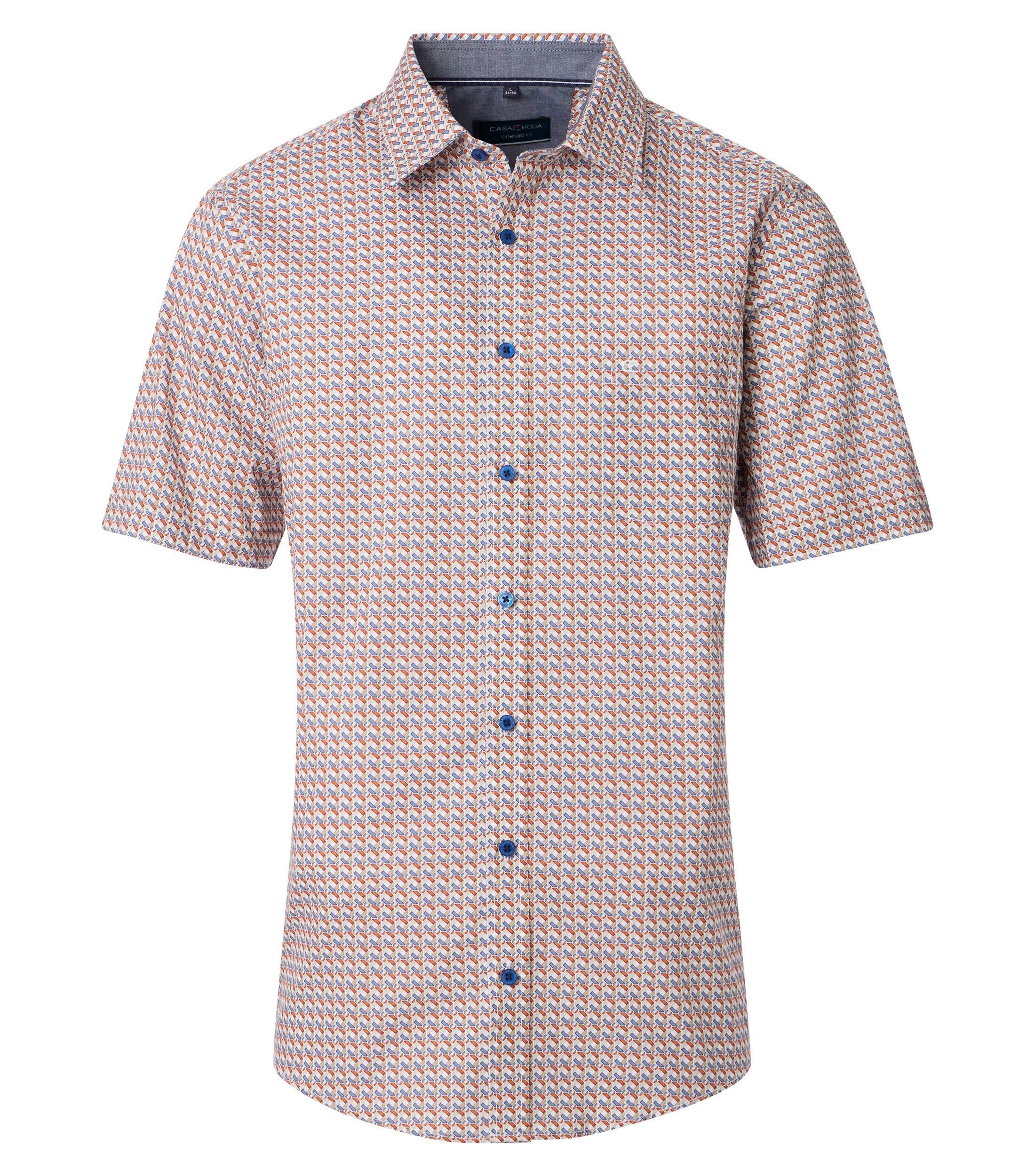 CASAMODA Hemd kurzarm – Herren Freizeithemd mit Print, blau-orange, bequemer Schnitt, Baumwolle