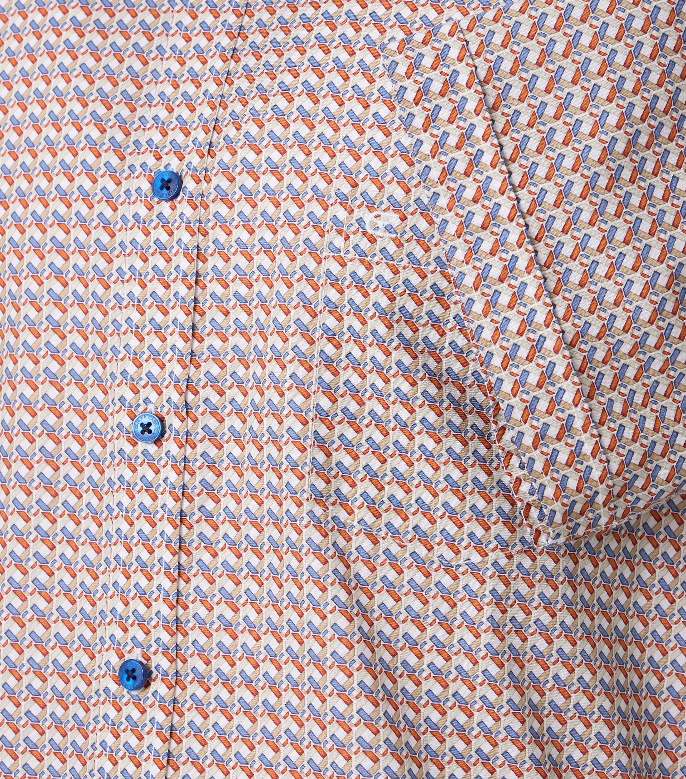 CASAMODA Hemd kurzarm – Herren Freizeithemd mit Print, blau-orange, bequemer Schnitt, Baumwolle