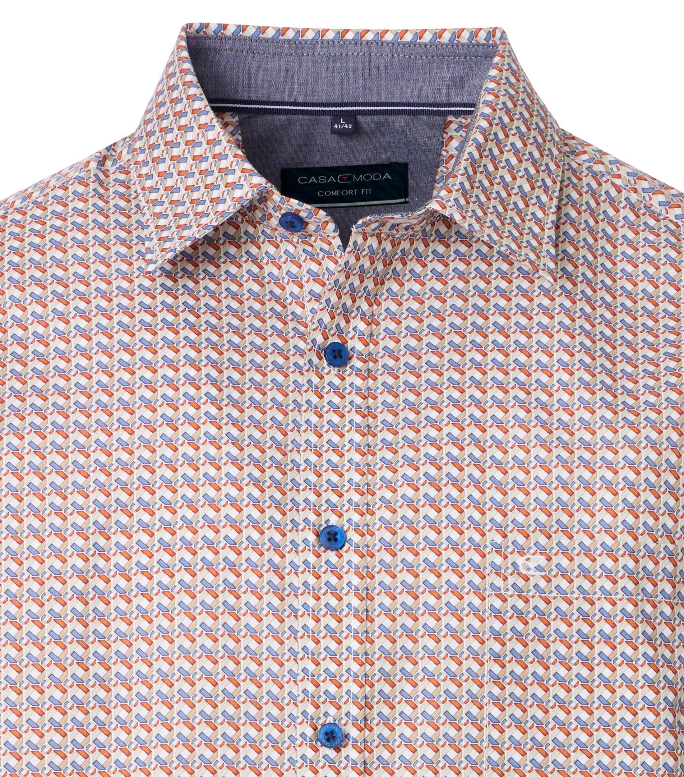CASAMODA Hemd kurzarm – Herren Freizeithemd mit Print, blau-orange, bequemer Schnitt, Baumwolle