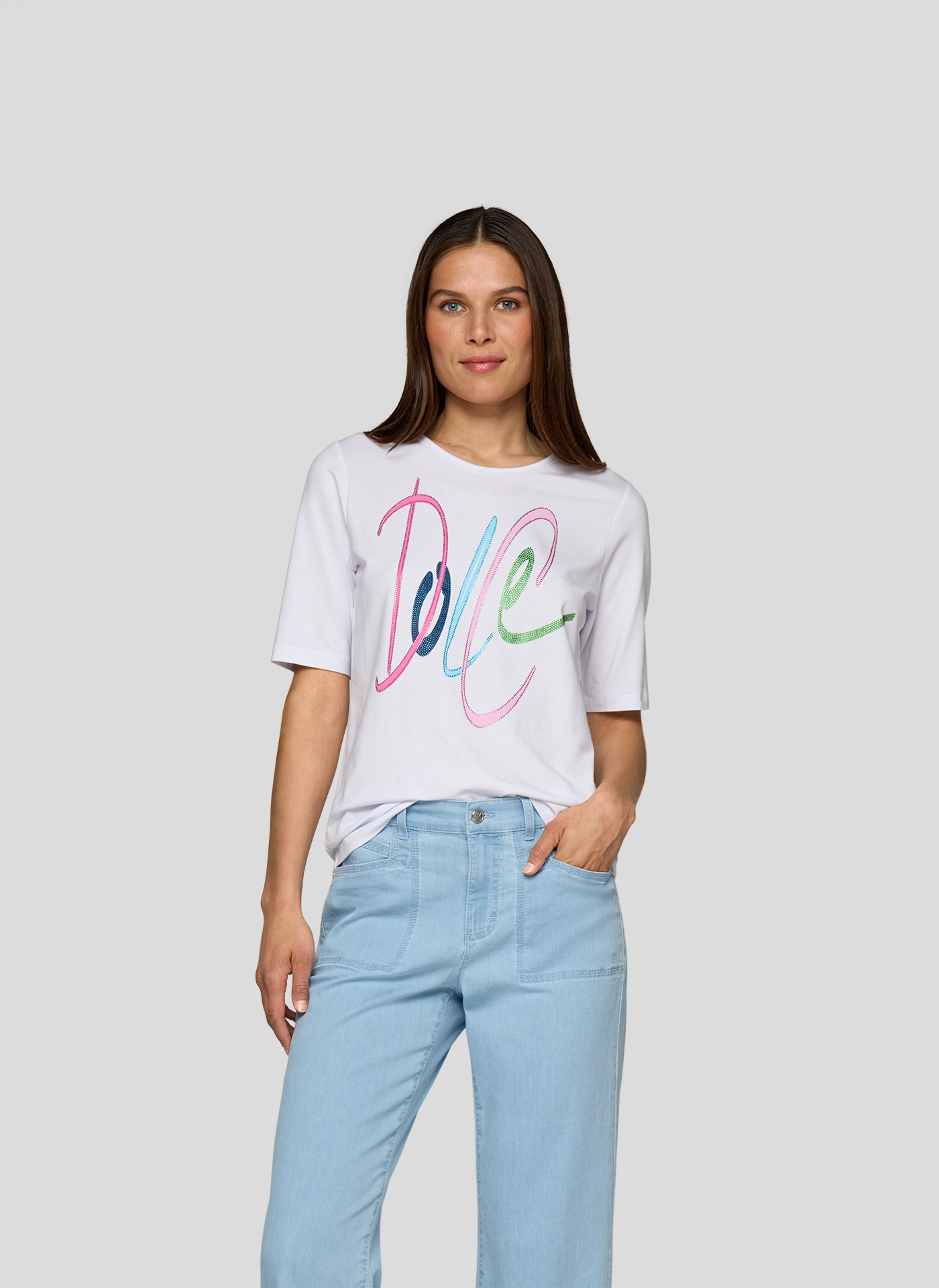 RABE Damenshirt mit Dolce-Schriftzug in weiß