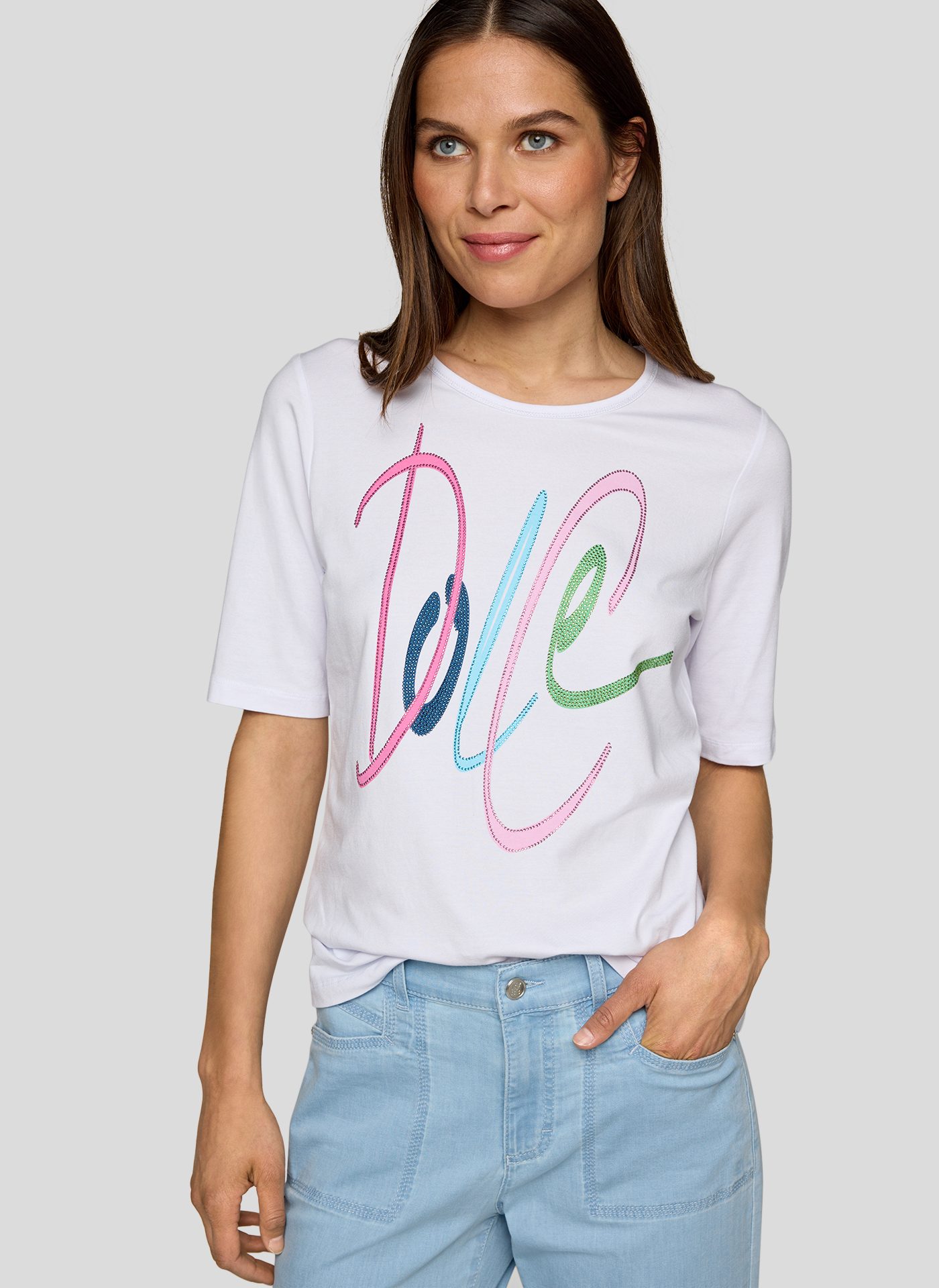 RABE Damenshirt mit Dolce-Schriftzug in weiß