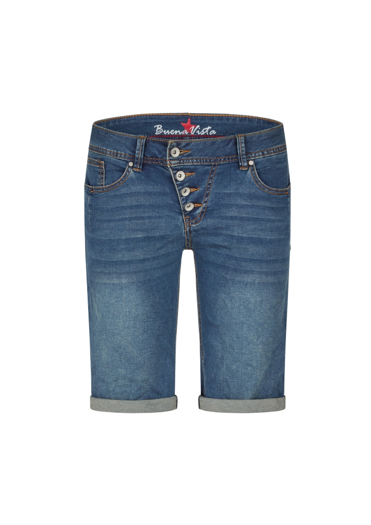 BUENA VISTA Malibu-Short cozy denim – Damen Shorts, darkblue und midstone, 5-Pocket, Baumwollstretch