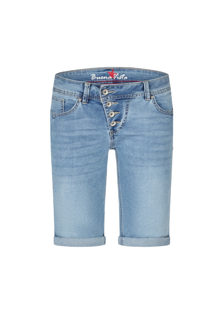 BUENA VISTA Malibu-Short cozy denim – Damen Shorts, darkblue und midstone, 5-Pocket, Baumwollstretch