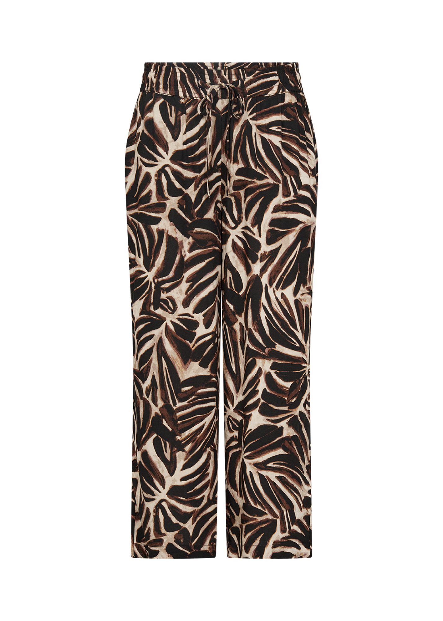SOYACONCEPT Damen Hose Roksana – Allover-Print, Braun, Kordelzug, Taschen, LENZING™ ECOVERO™ Viskose