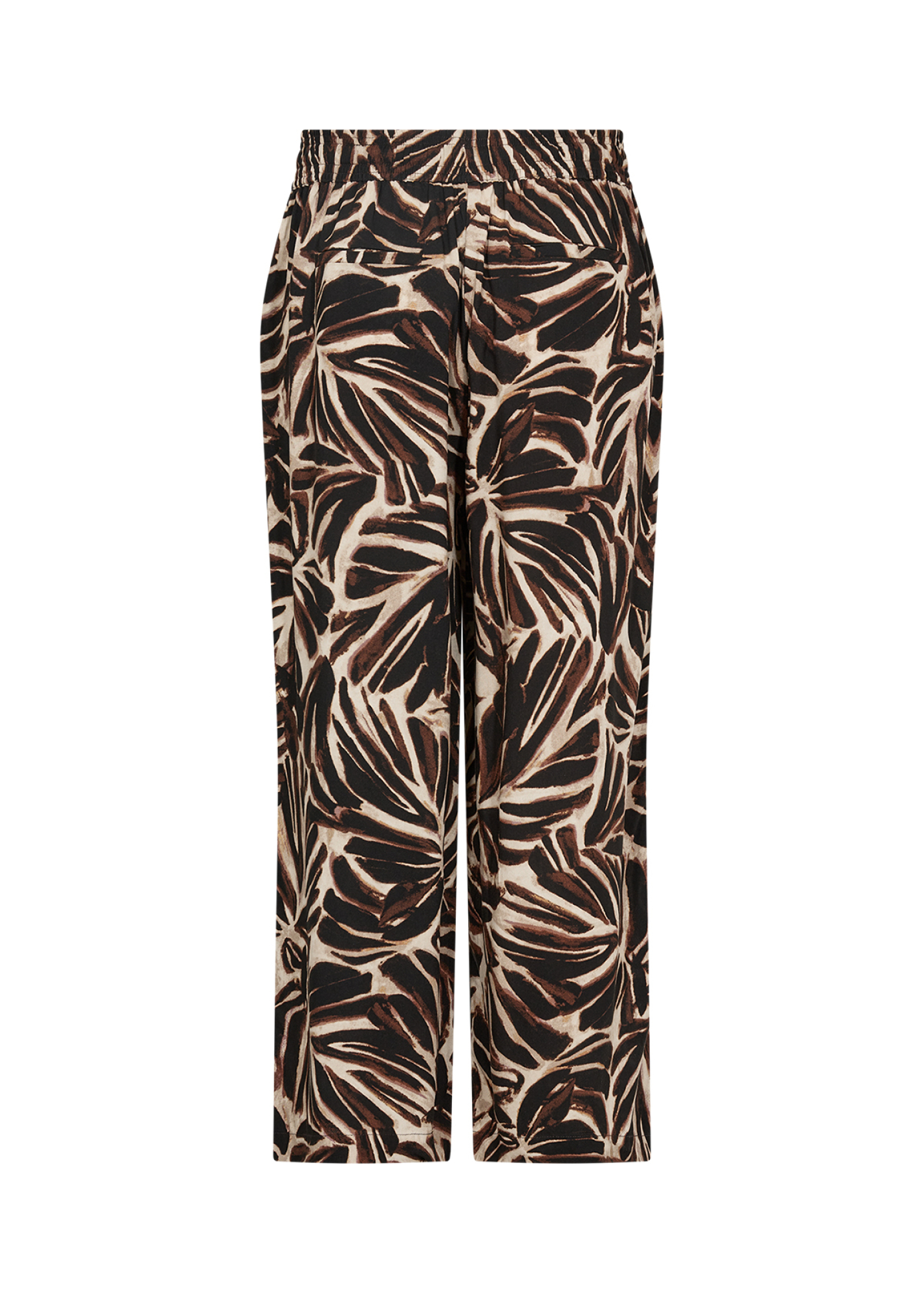 SOYACONCEPT Damen Hose Roksana – Allover-Print, Braun, Kordelzug, Taschen, LENZING™ ECOVERO™ Viskose