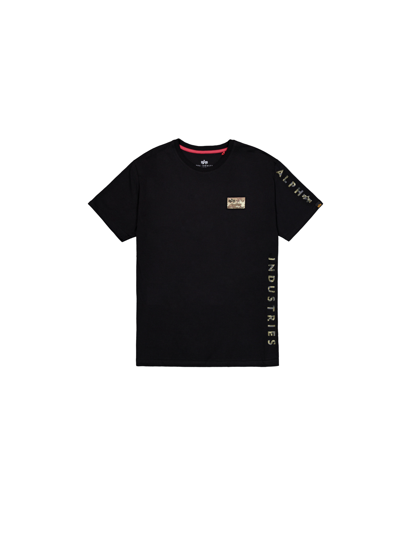 ALPHA INDUSTRIES Herren T-Shirt Camo Sleeve T – black, Baumwolle, Camo-Print seitlich