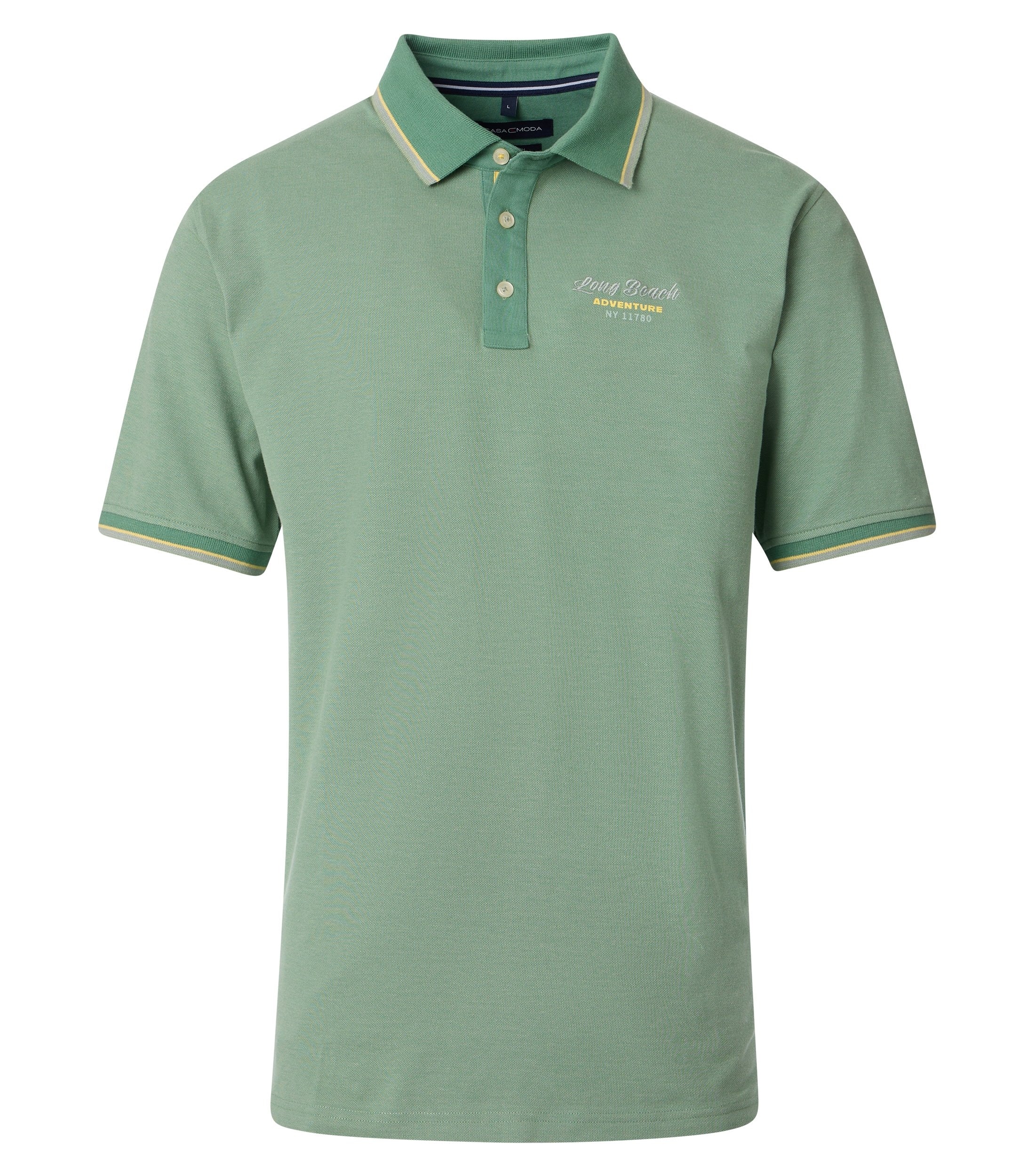 CASAMODA Herren Polo-Shirt – grün, Baumwoll-Stretch, Knopfleiste, Stickerei auf der Brust, bequeme Passform