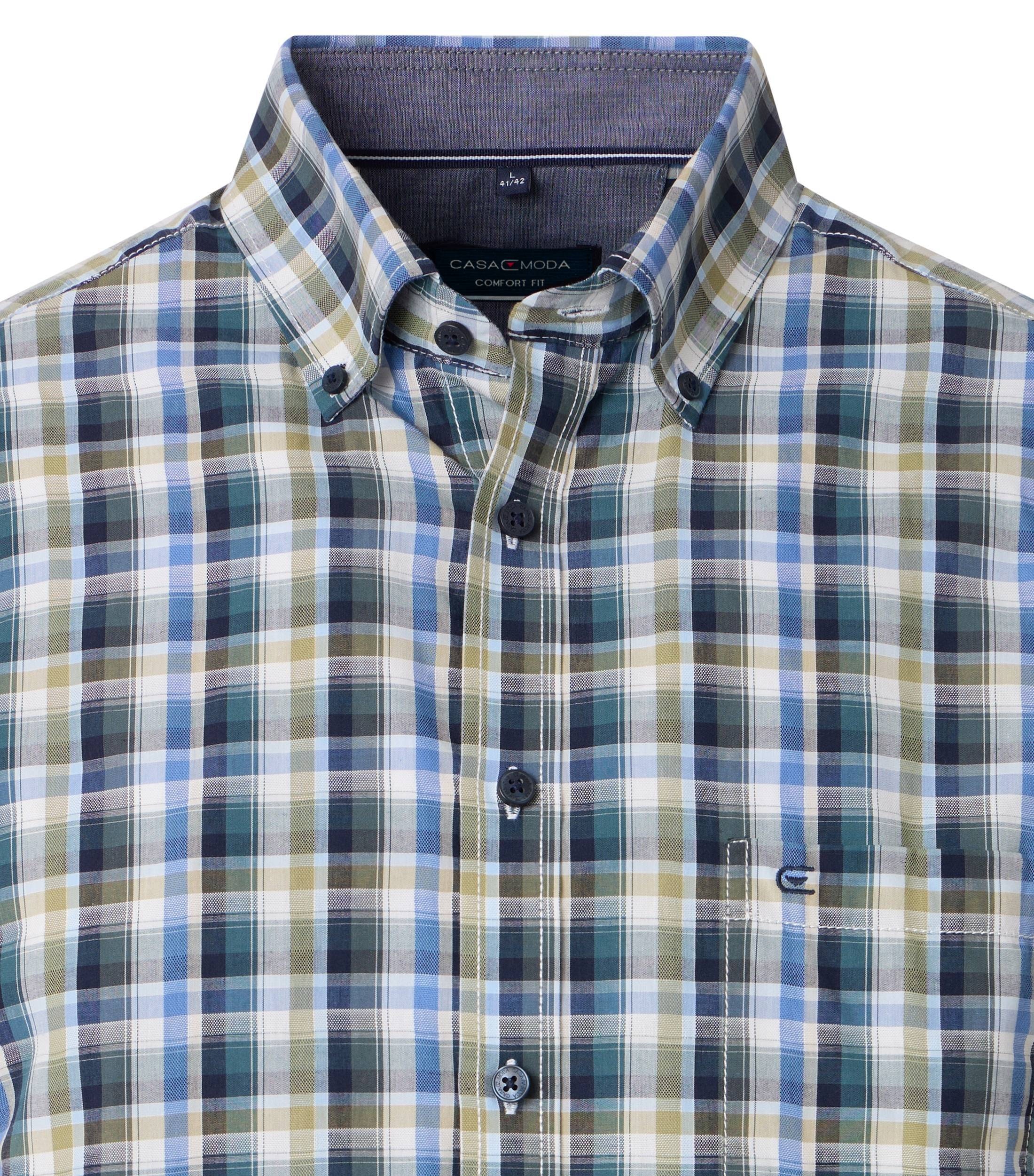 CASAMODA Herren Freizeithemd kurzarm kariert blau/grün, Comfort-Fit