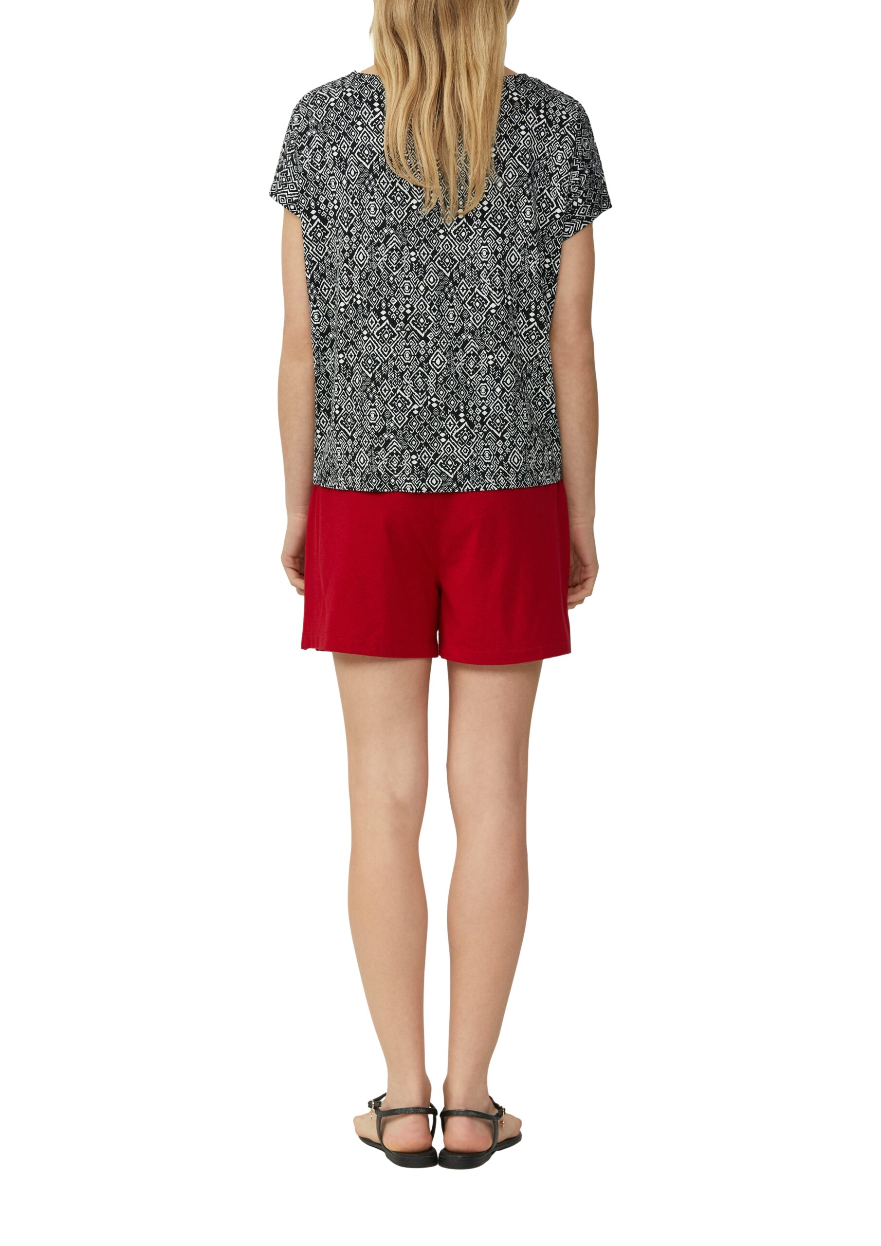 S. OLIVER Damen T-Shirt – Allover-Print, schwarz & dunkelgrau, Relaxed Fit, U-Boot-Ausschnitt, Stretch-Viskose