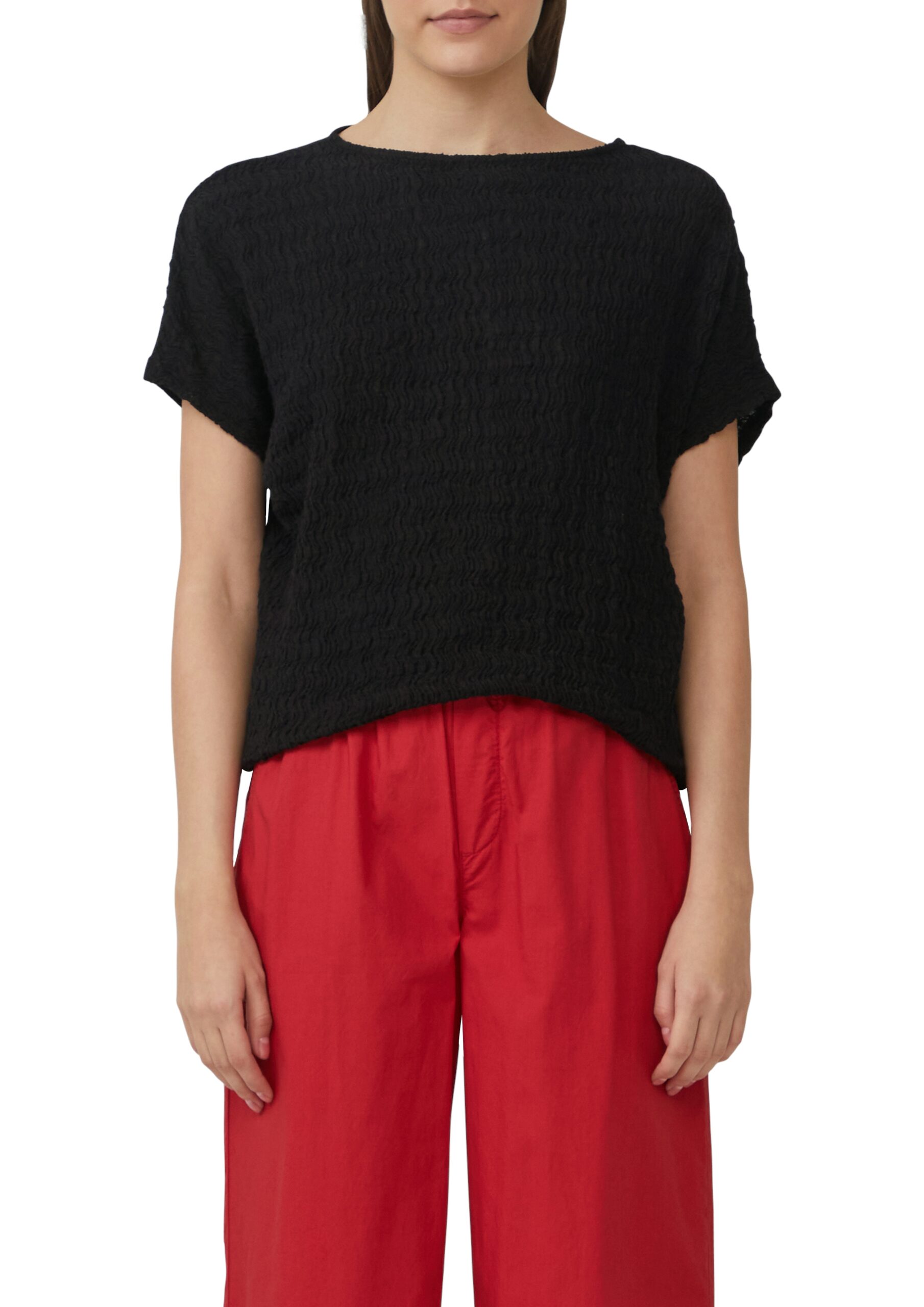 S. OLIVER Damen T-Shirt – Strukturiertes Baumwollshirt, Relaxed Fit, kurzarm, lässig & bequem, in Weiß oder Schwarz