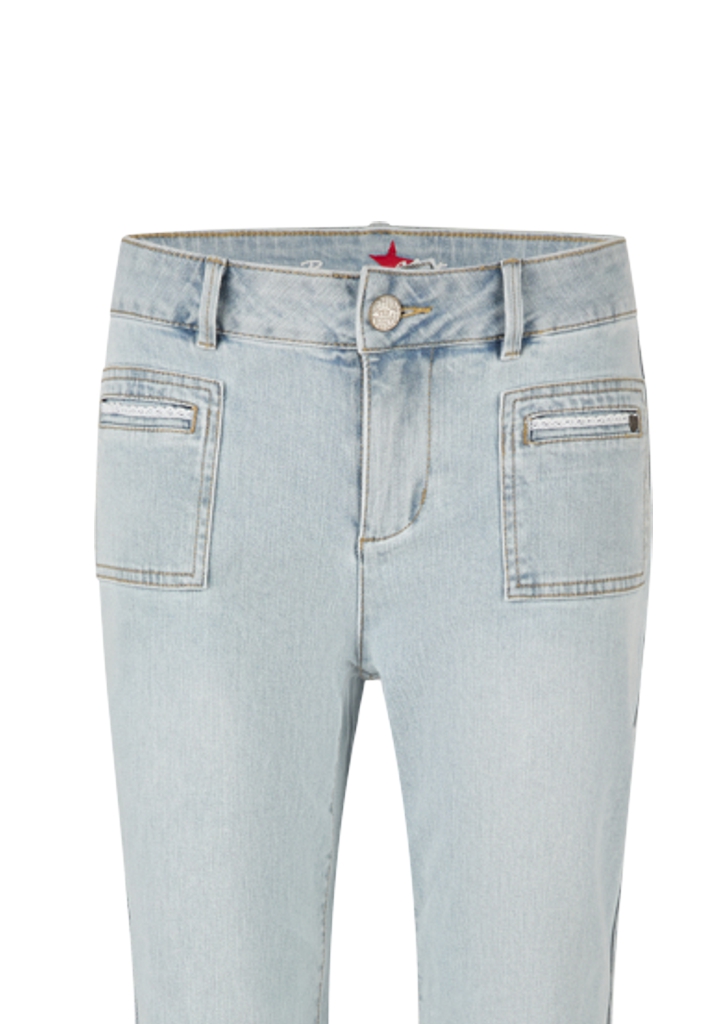 BUENA VISTA Damen Jeans Stella-Zip hellblau mit Spitze, Straight Fit Stretch