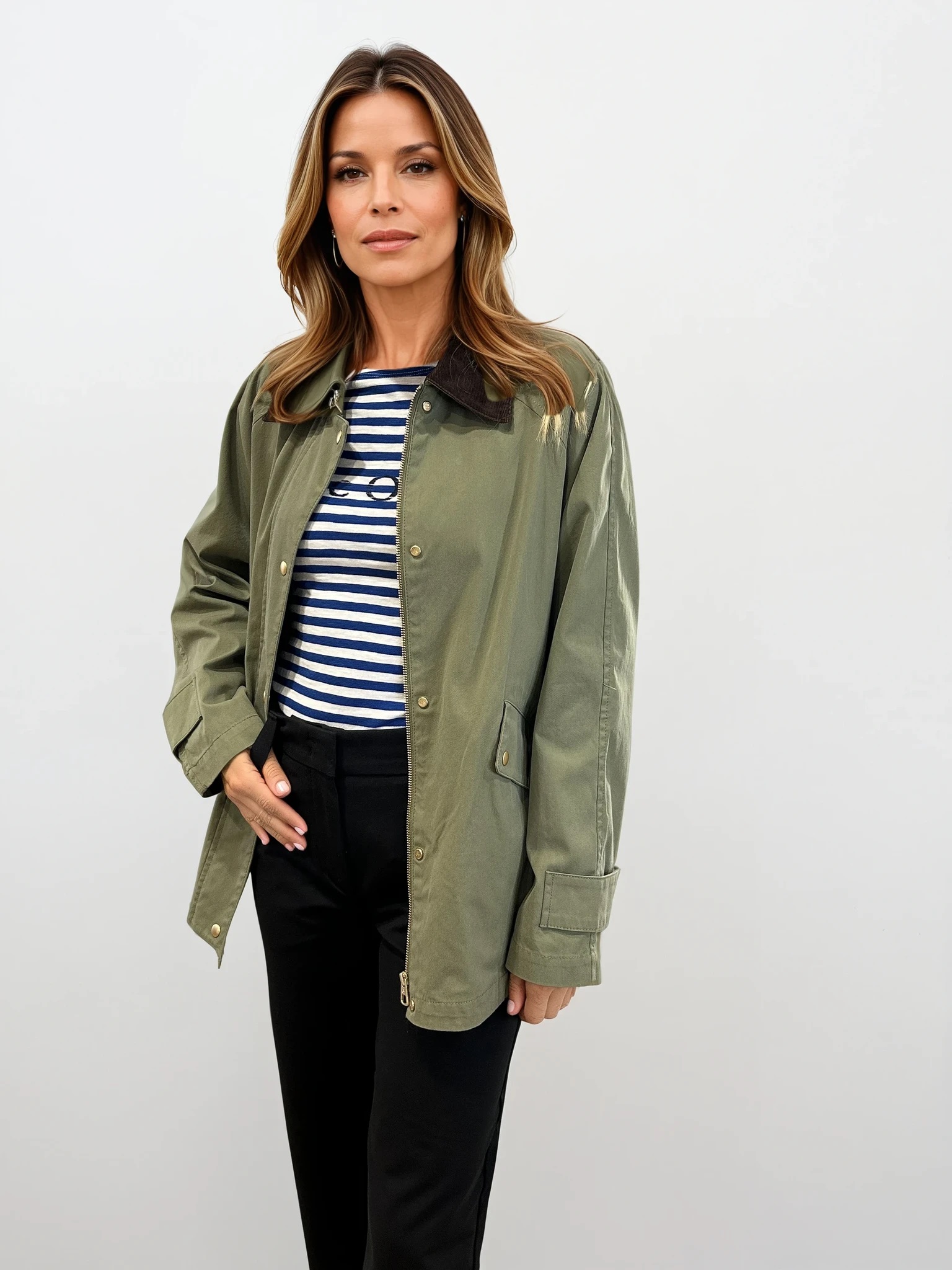 MARC O’POLO Damen Outdoor-Jacke oliv, Canvas Cape-Stil mit Cordkragen